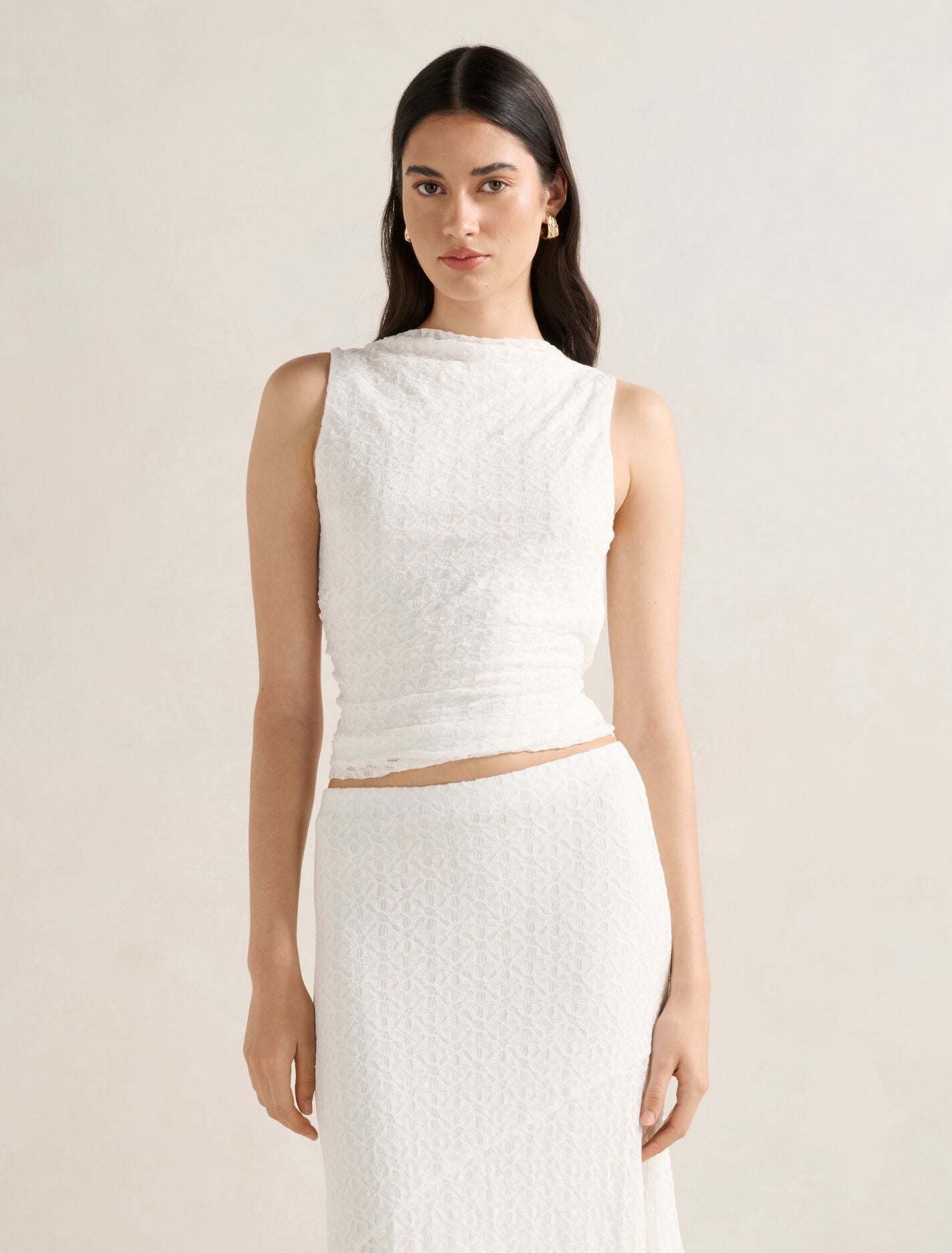 Tahlia Textured Lace Tank Top Porcelain Co-ord Forever New