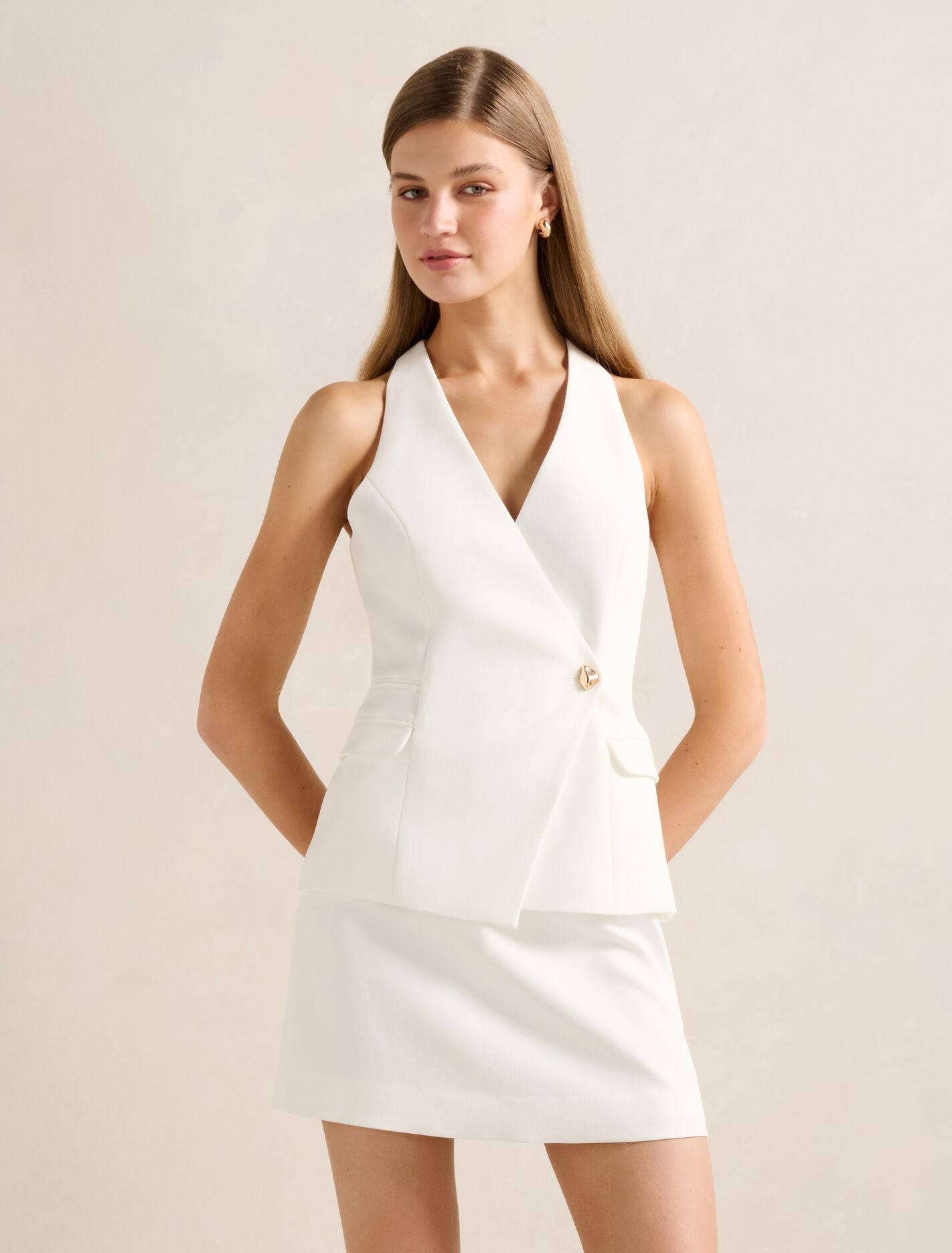 Carly Button Waistcoat Porcelain Set Forever New