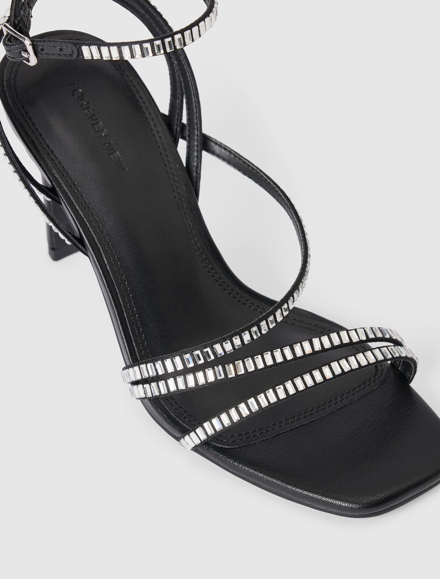 Crystal Jewelled Asymmetrical Strap PM Sandal Heel Forever New