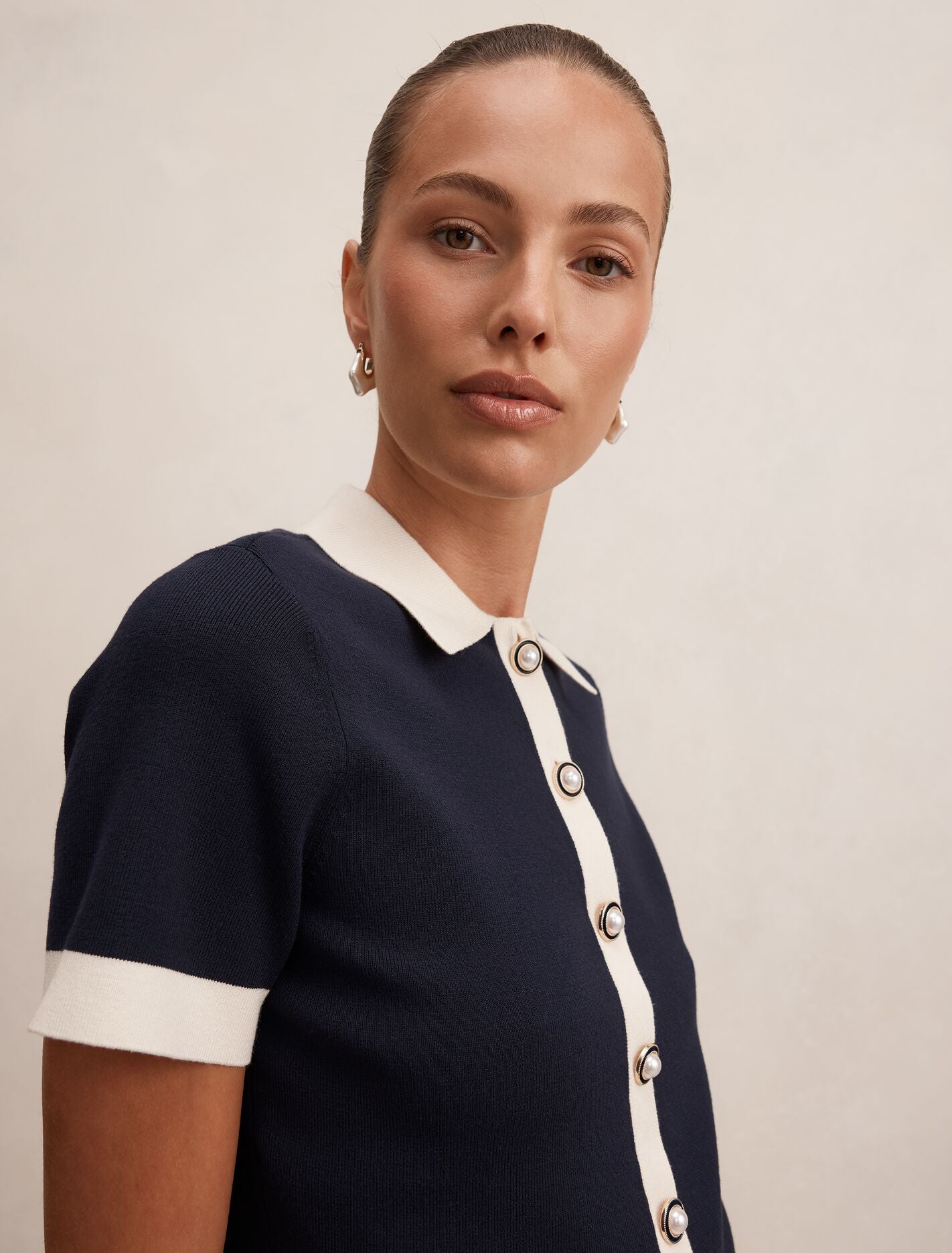 Farah Knitted Button Through T-shirt Forever New