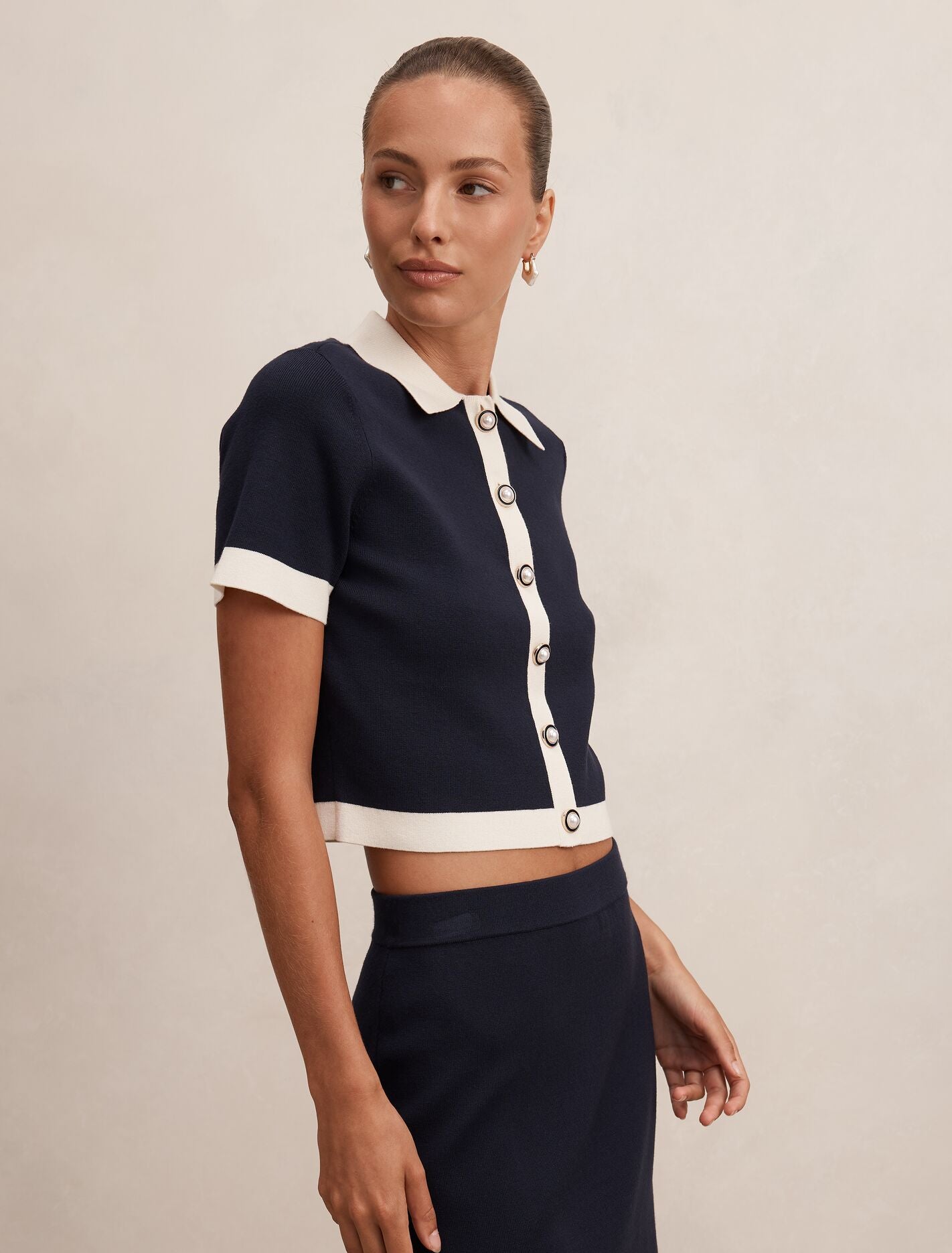 Farah Knitted Button Through T-shirt Forever New