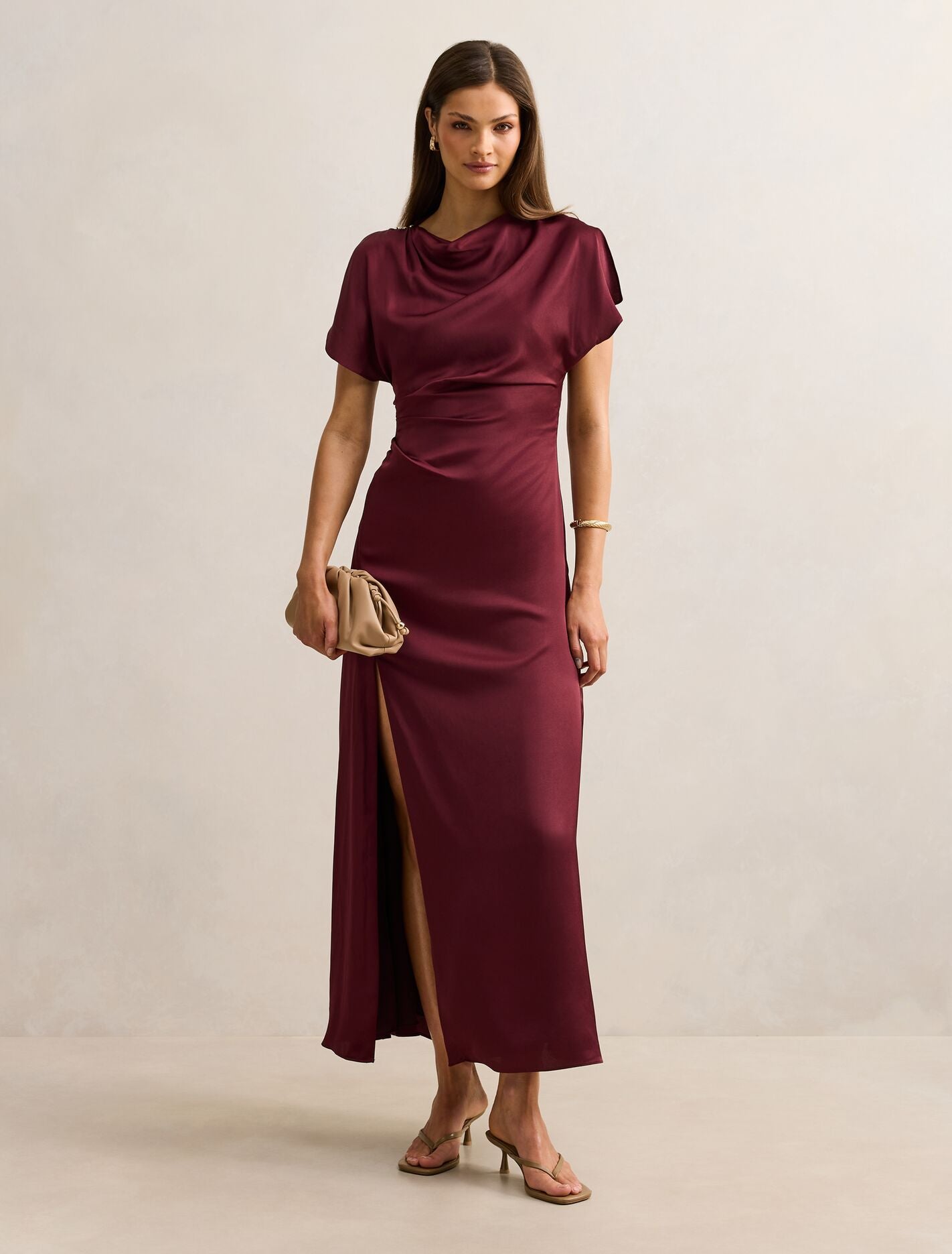 Genevieve Satin Drape Maxi Dress Port Forever New