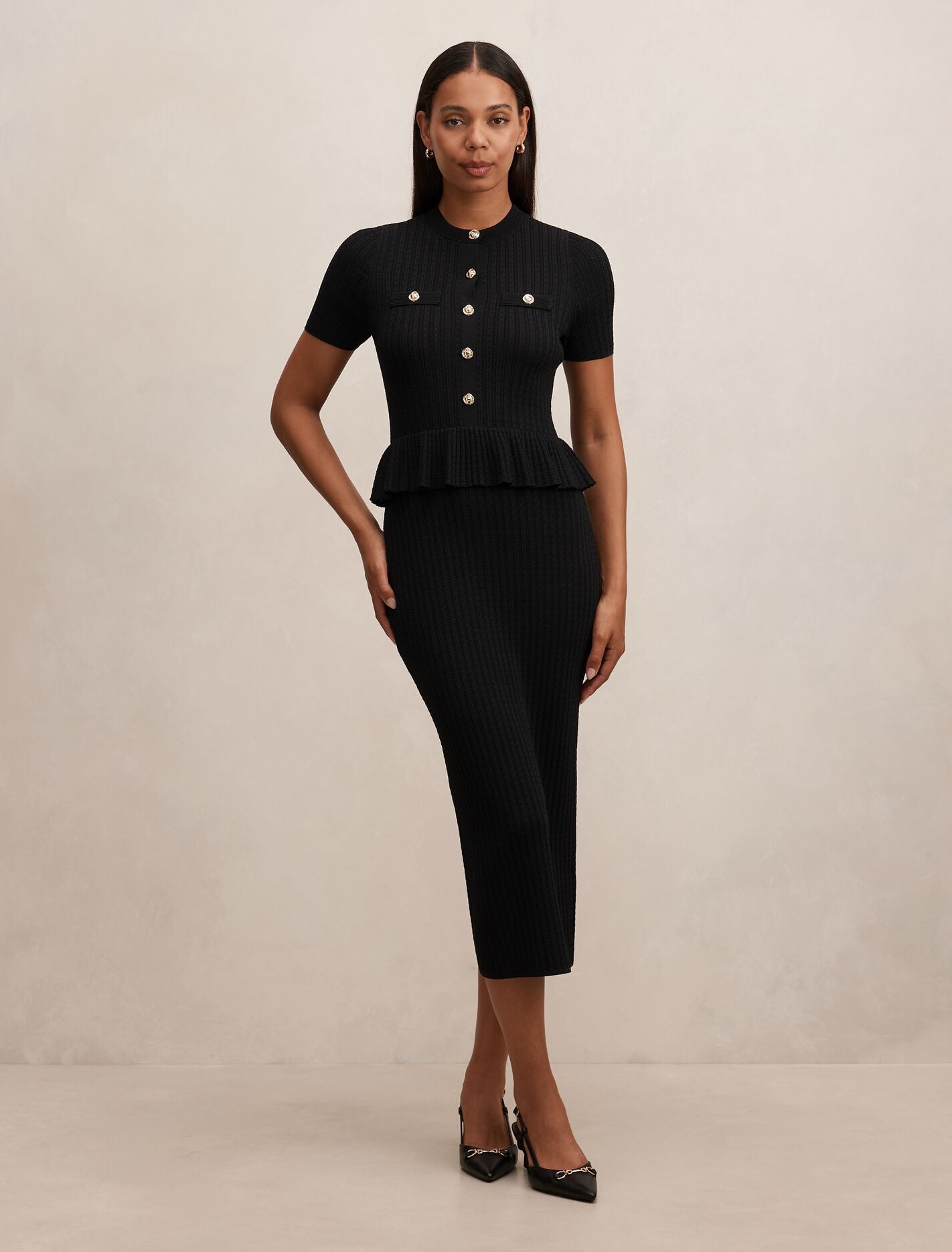 Tahlina Stitch Interest Midi Dress Black | Forever New