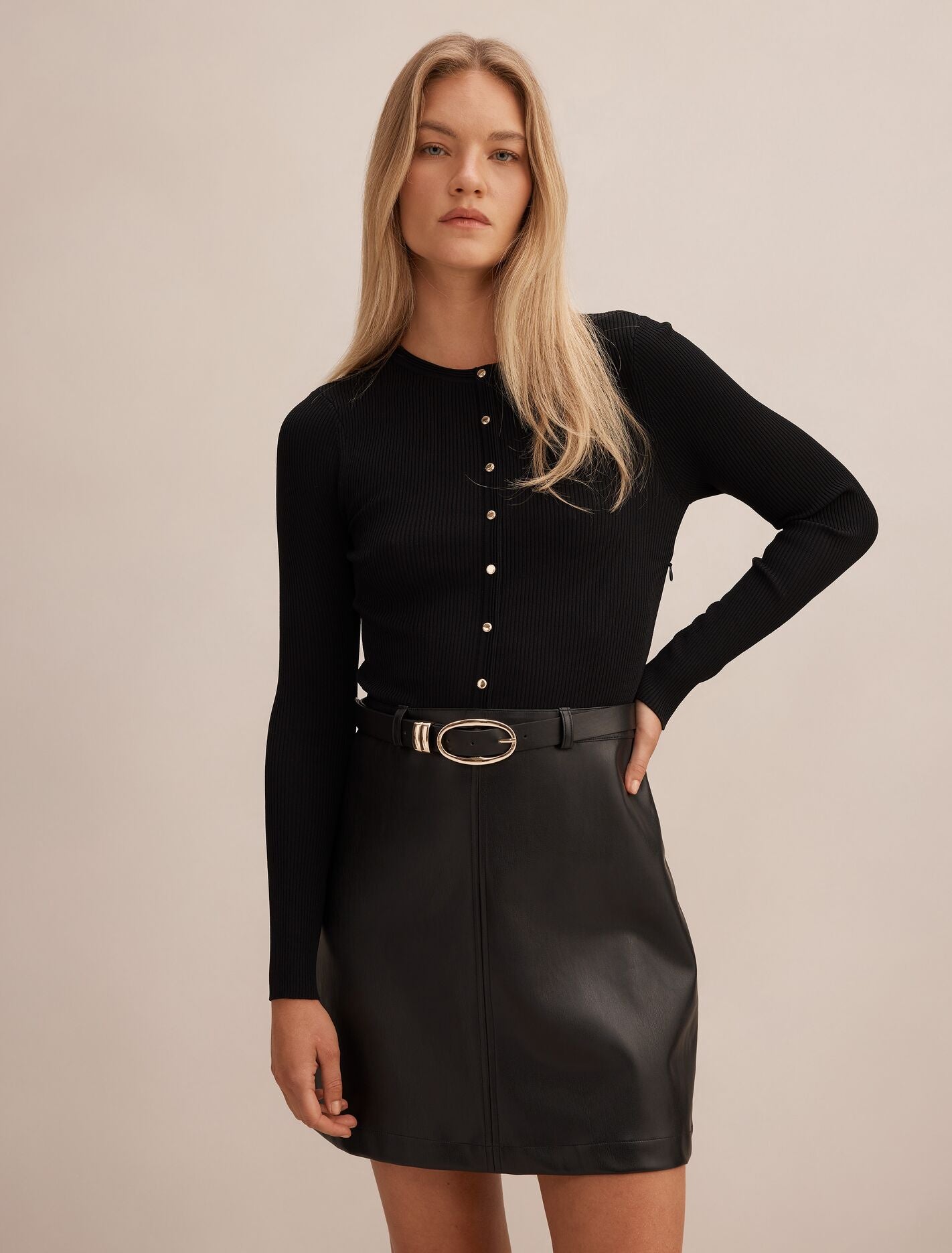 Palmer Pu Mixed Mini Dress Black Forever New