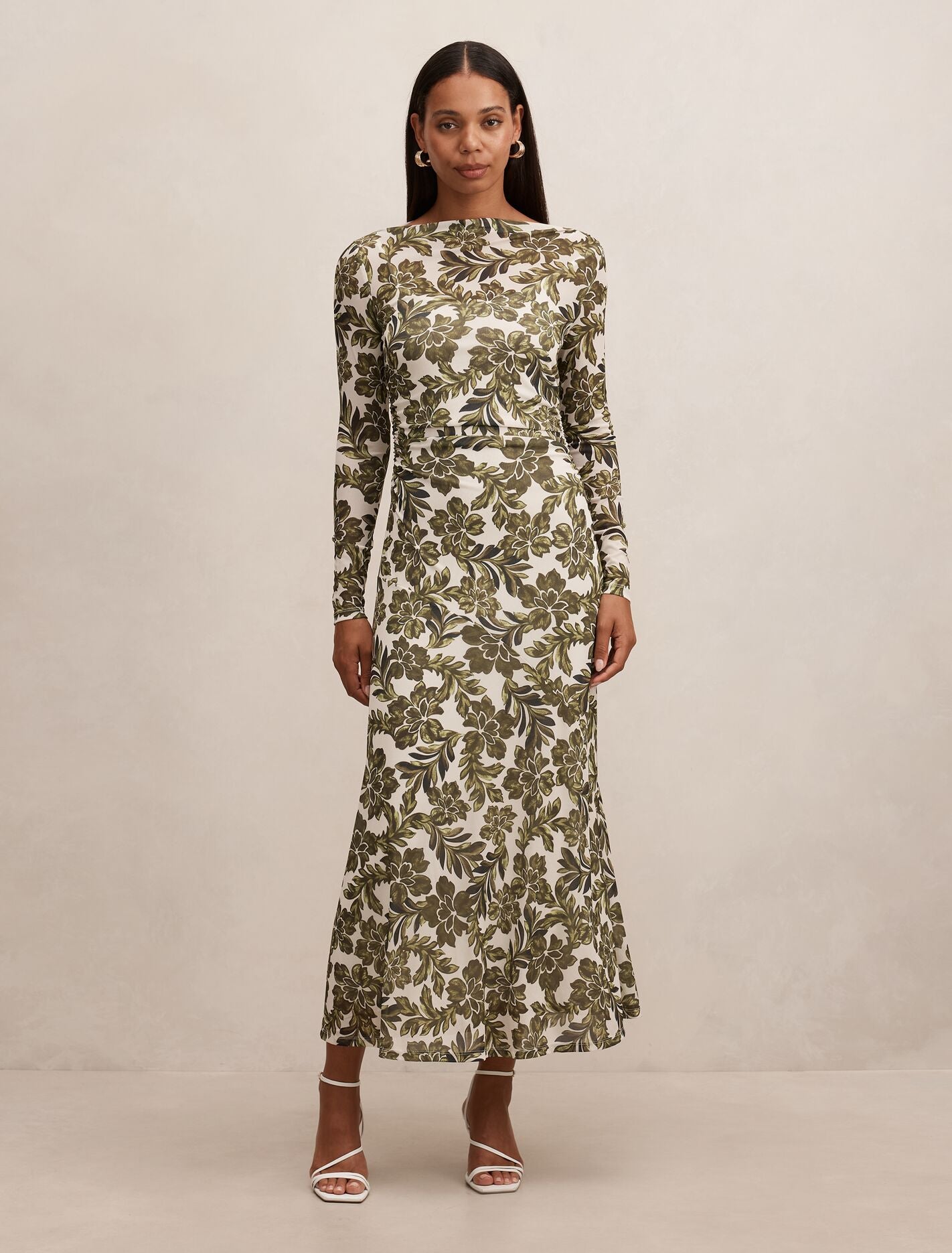 Georgia Long Sleeve Mesh Midi Dress Dark Rei Floral | Forever New
