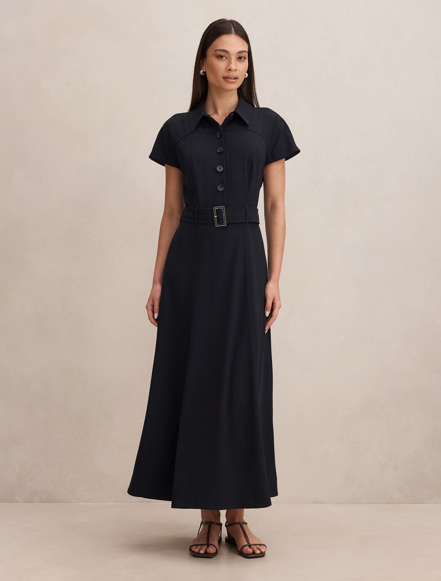 Elora Crepe Shirt Dress Navy Forever New