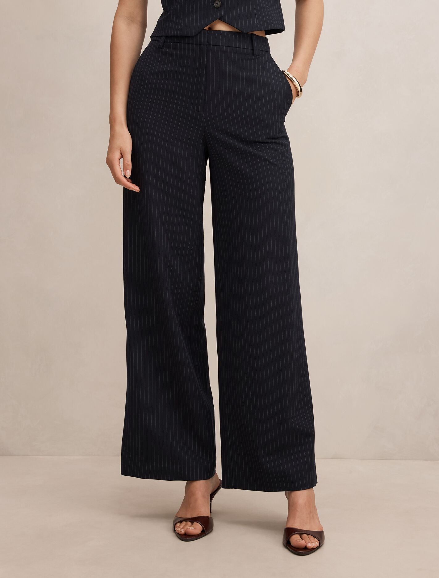 Paloma Pinstripe Wide Leg Pants Navy Pinstripe Suit | Forever New