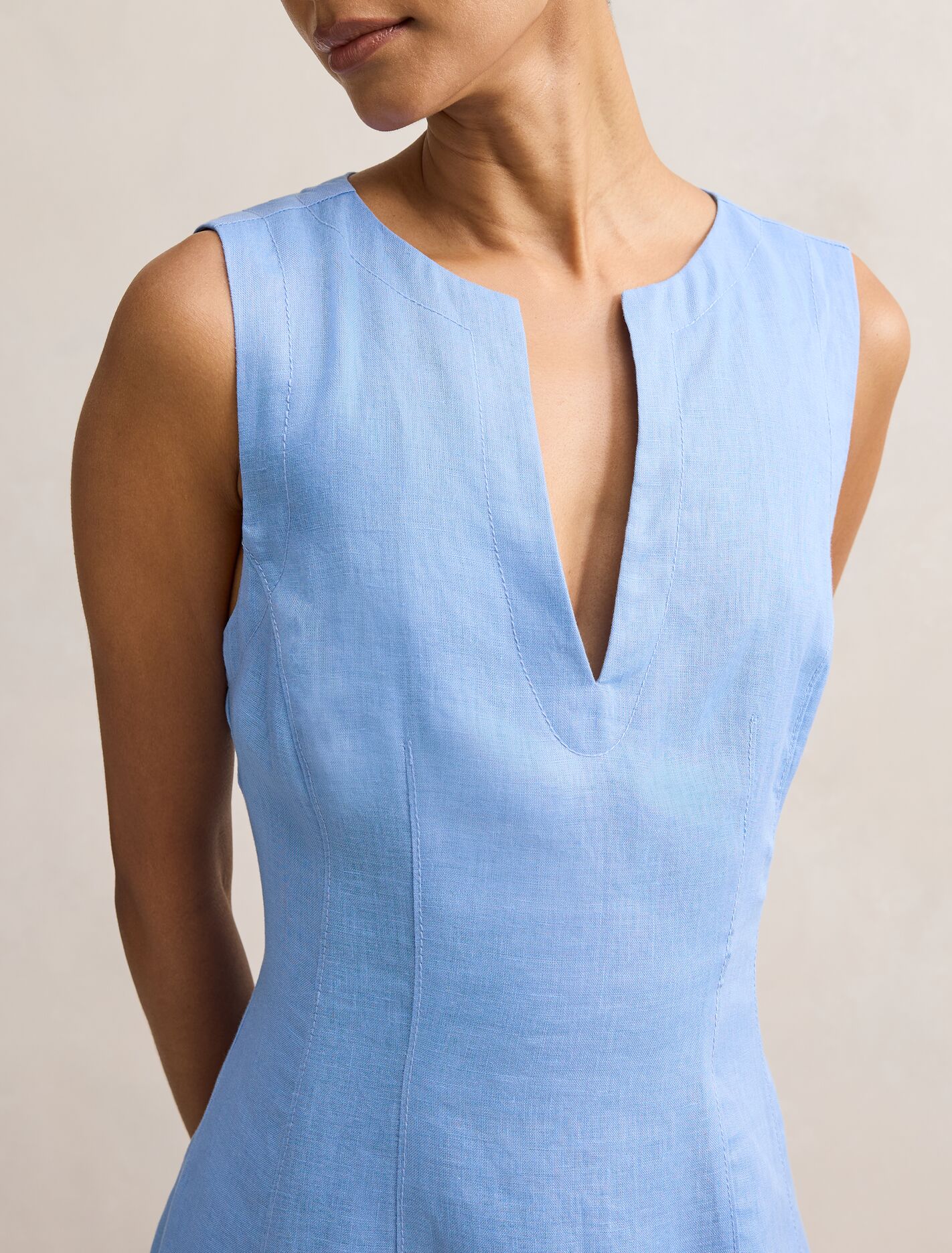 Pippi Petite V Neck Linen Midi Dress Forever New