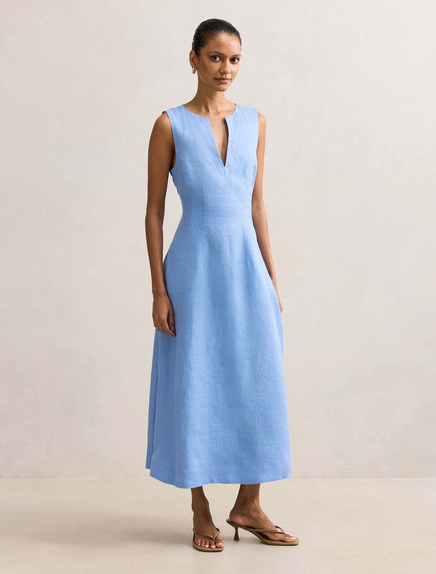 Pippi Petite V Neck Linen Midi Dress Forever New