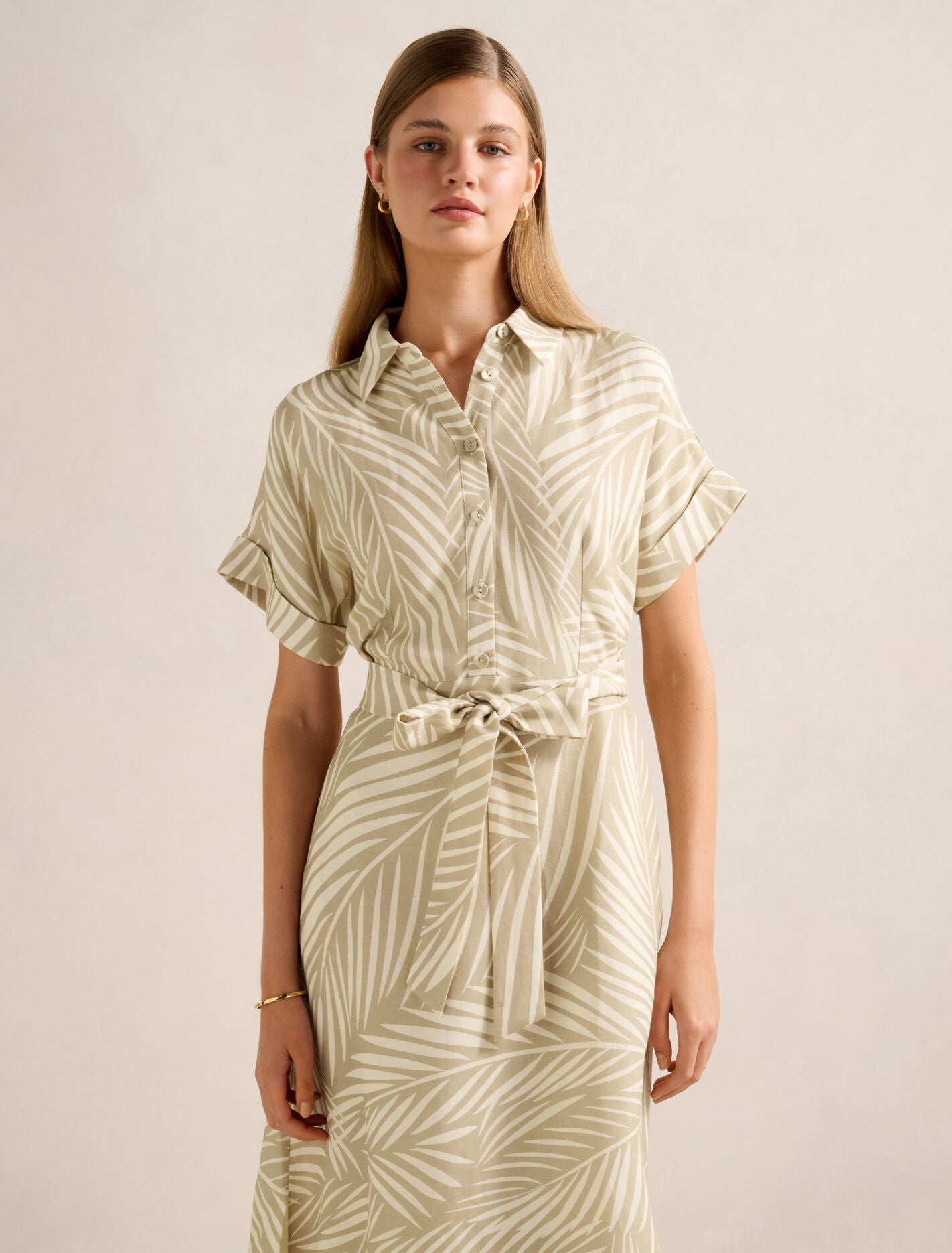 Hilary Belted Linen Midi Dress