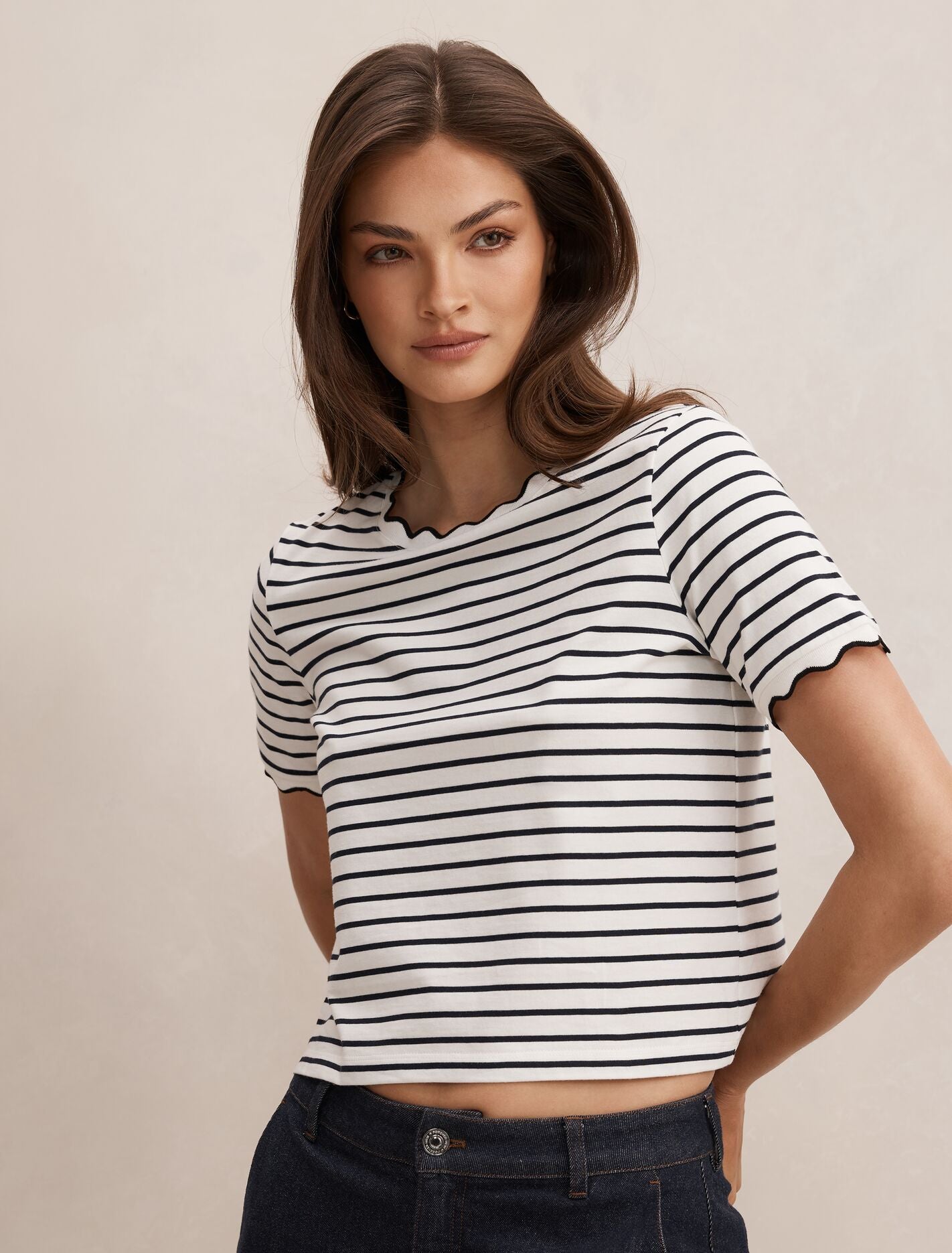 Dolly Stripe Scallop T-Shirt Forever New