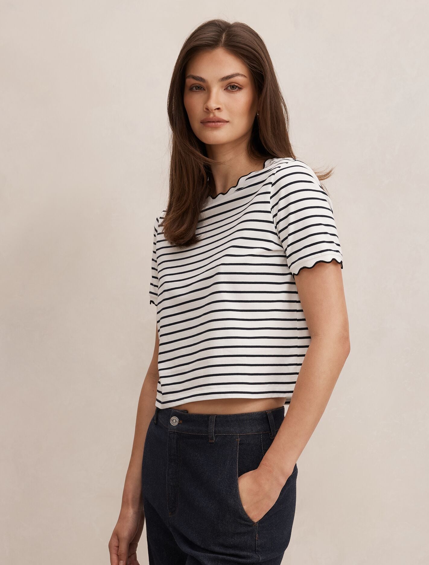 Dolly Stripe Scallop T-Shirt Forever New