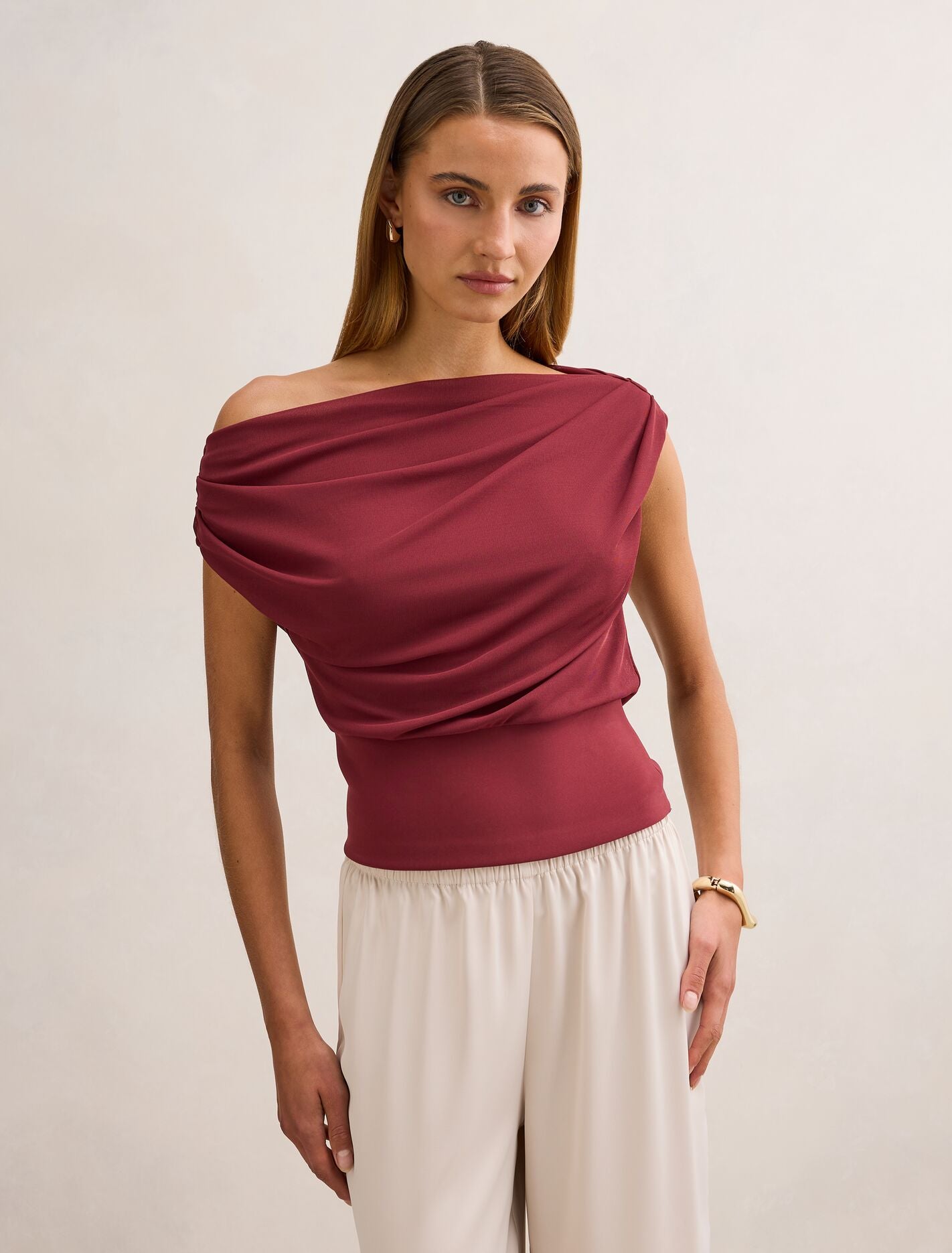 Kenna Tipped Mesh Top Red Currant Forever New