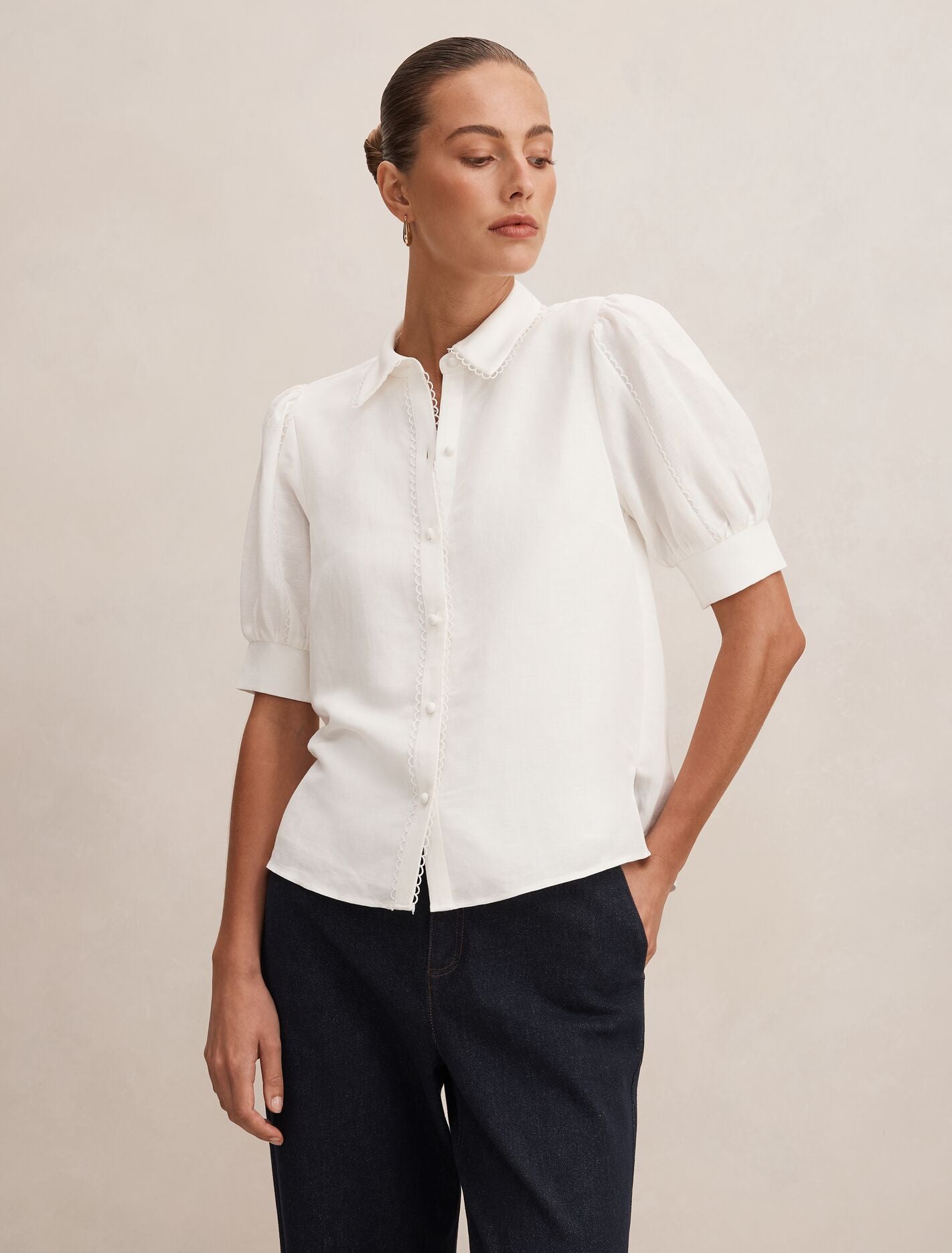 Finley Trim Detail Blouse Porcelain Forever New