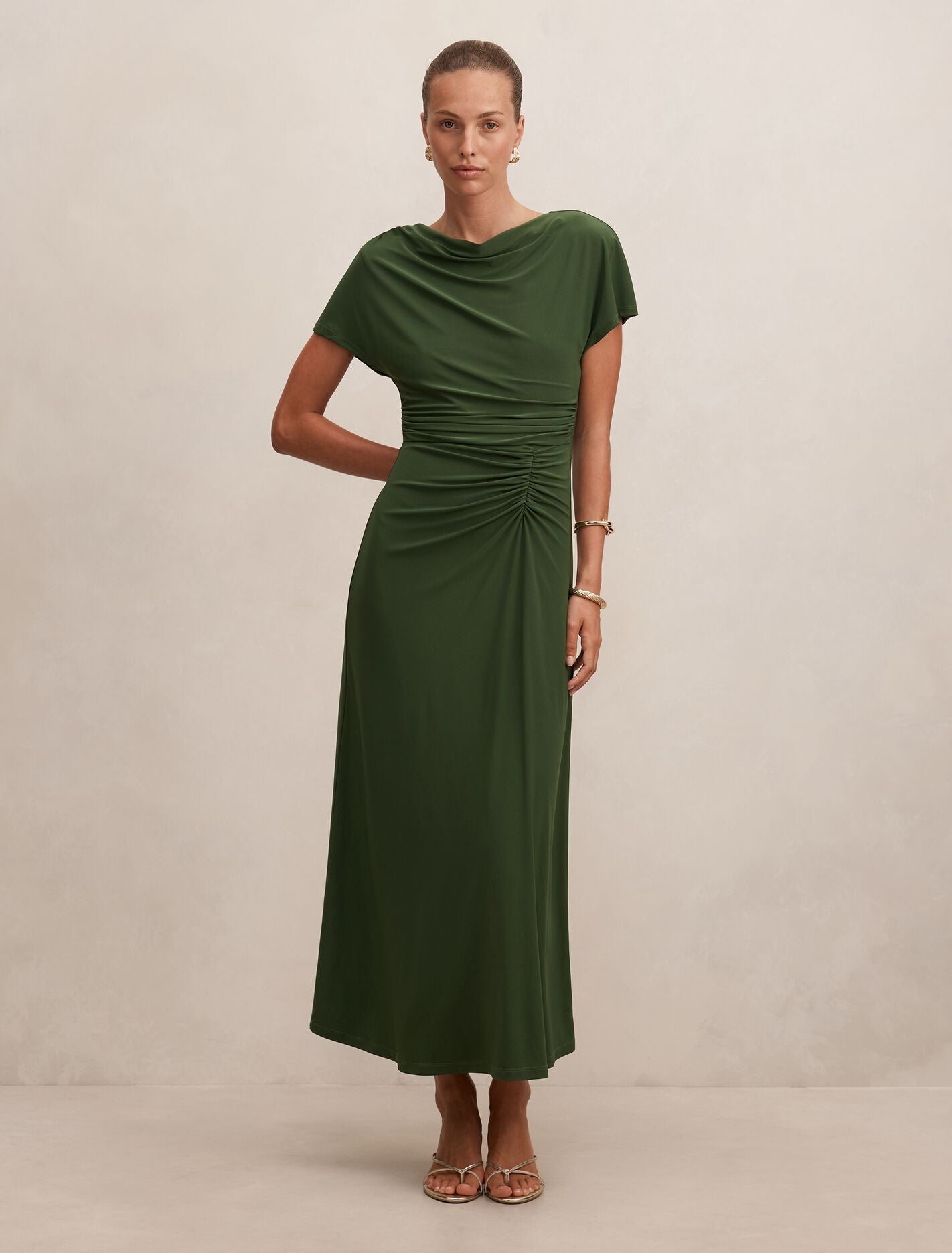 Tahnee Grown On Sleeve Maxi Dress Stone Green Forever New