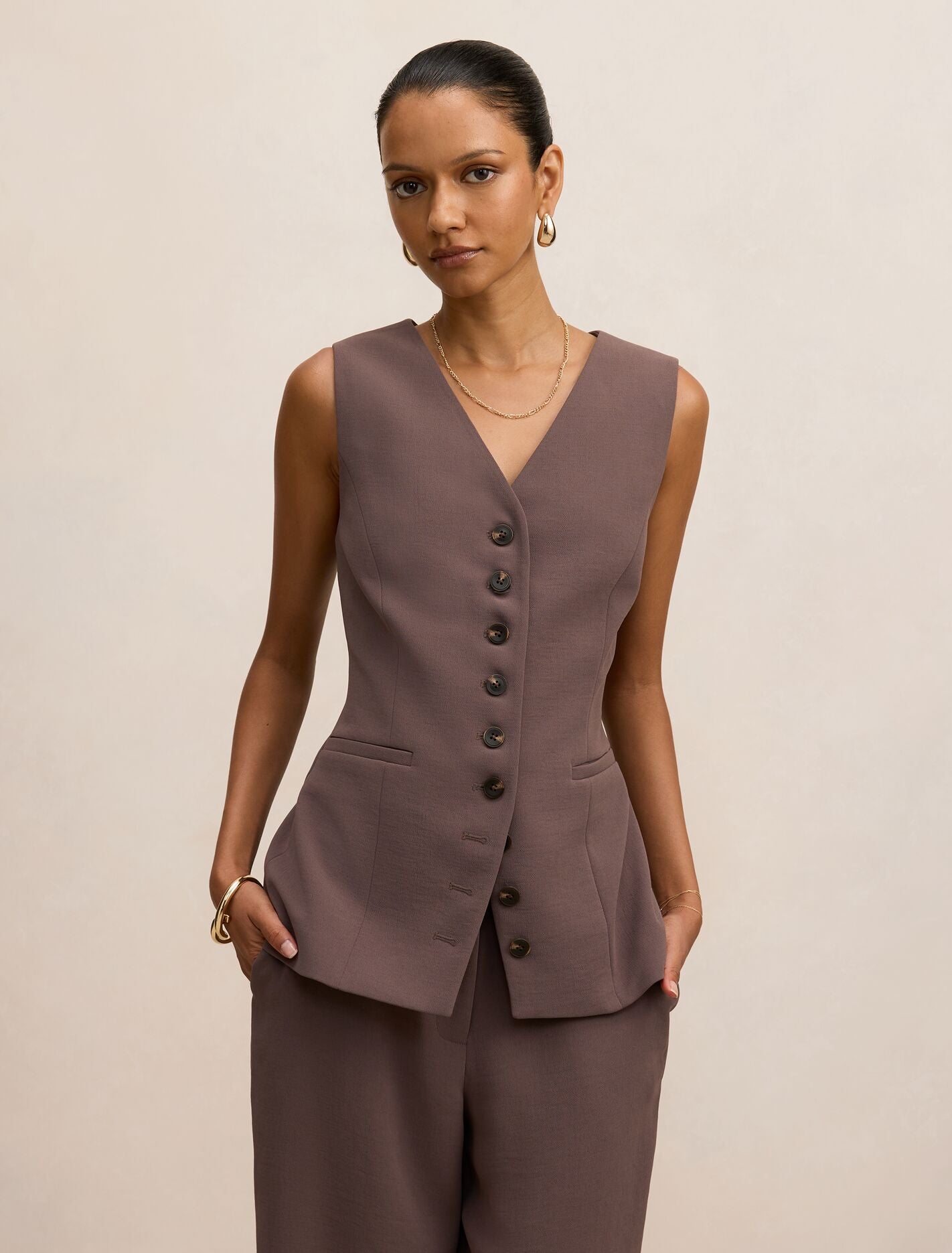 Ayla Petite Contrast Waistcoat Porcini Suit Forever New