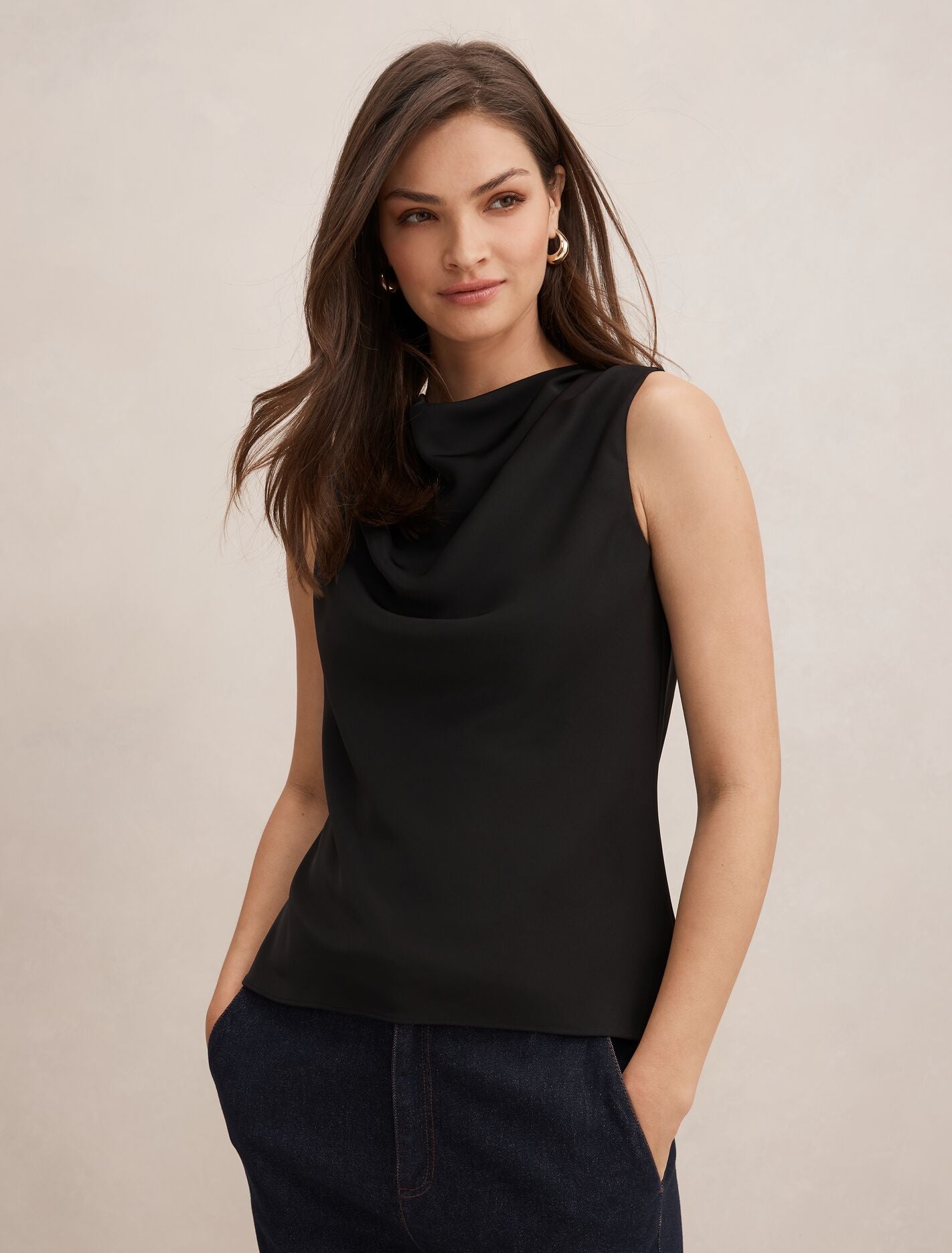 Scout Sleeveless Drape Top Black | Forever New