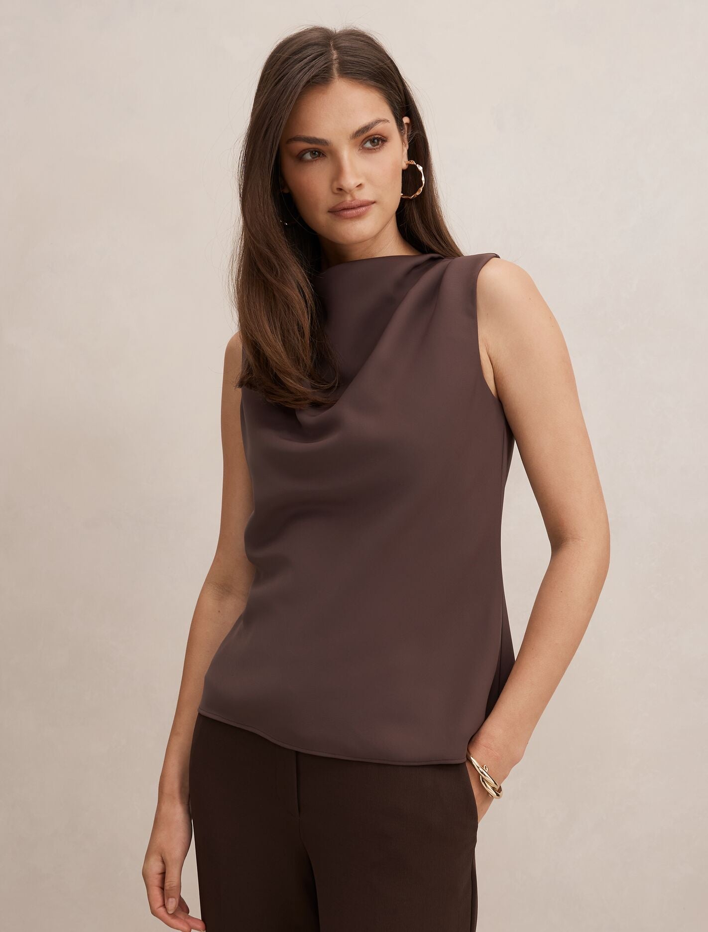 Scout Sleeveless Drape Top Chocolate Forever New