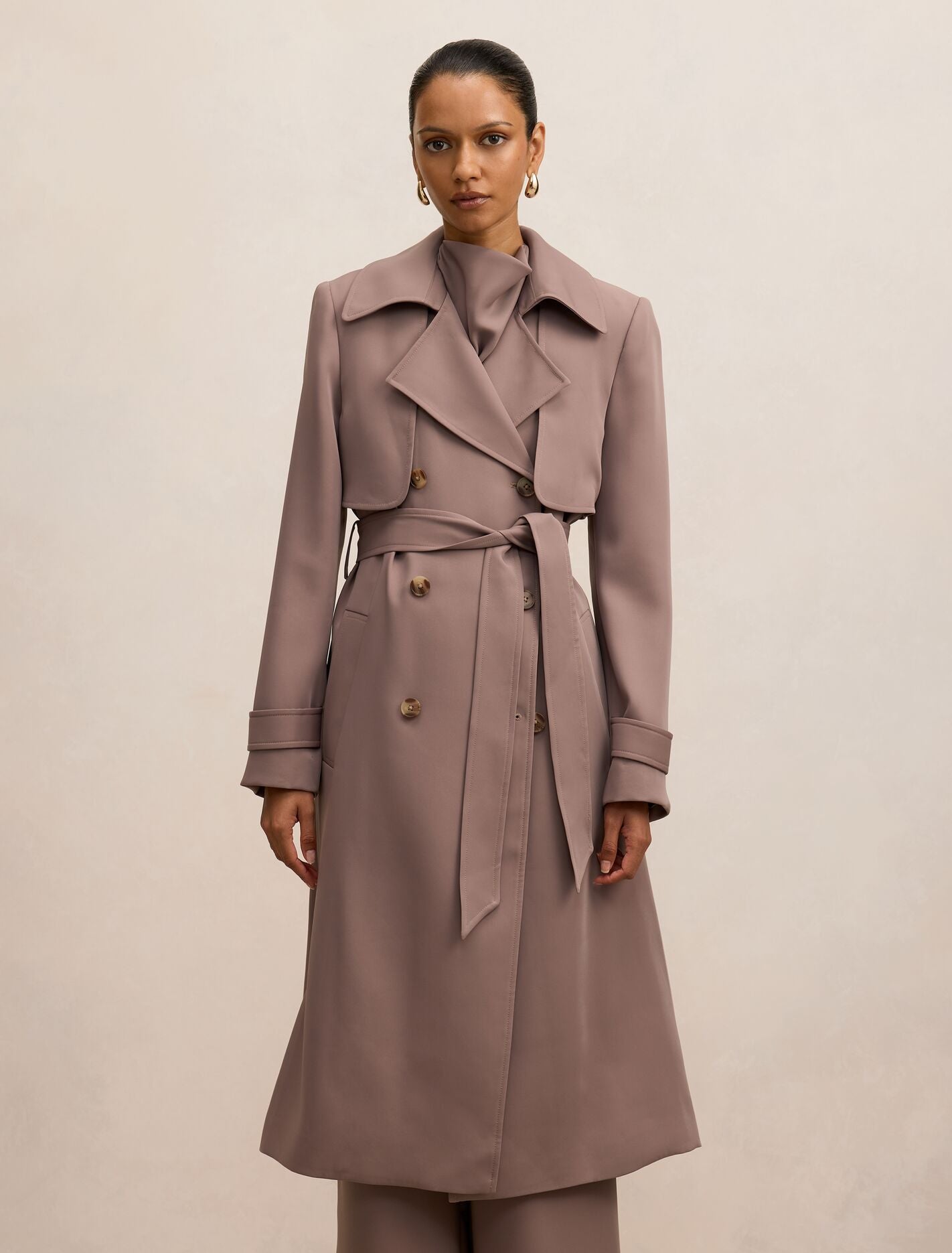 Delilah Petite Soft Trench Coat Deep Taupe Set Forever New