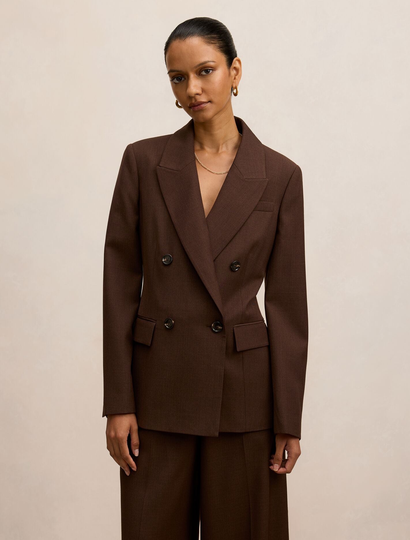 Harper Petite Double Breasted Blazer Chocolate | Forever New