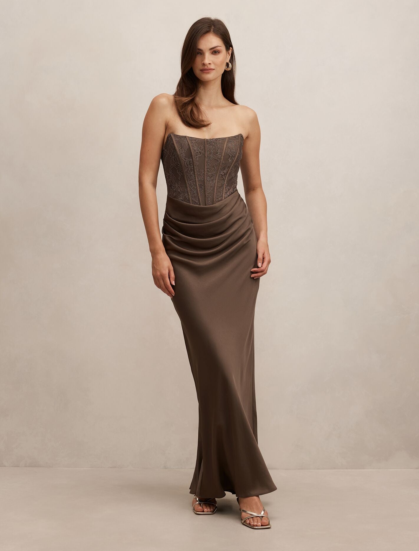 Ivy Lace Corset Drape Maxi Dress Olive Night | Forever New