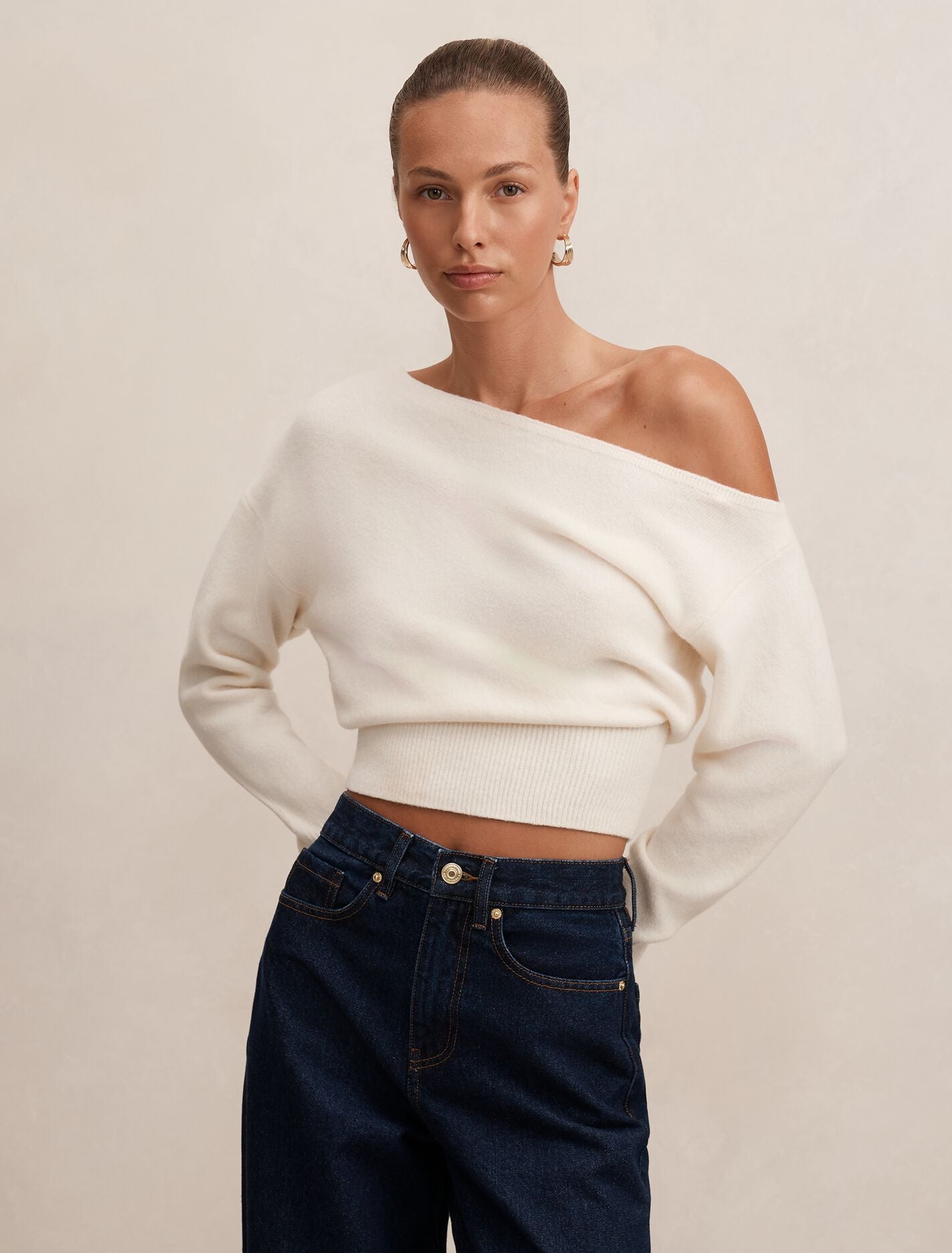 Emerson Asymmetric Sweater Cream | Forever New