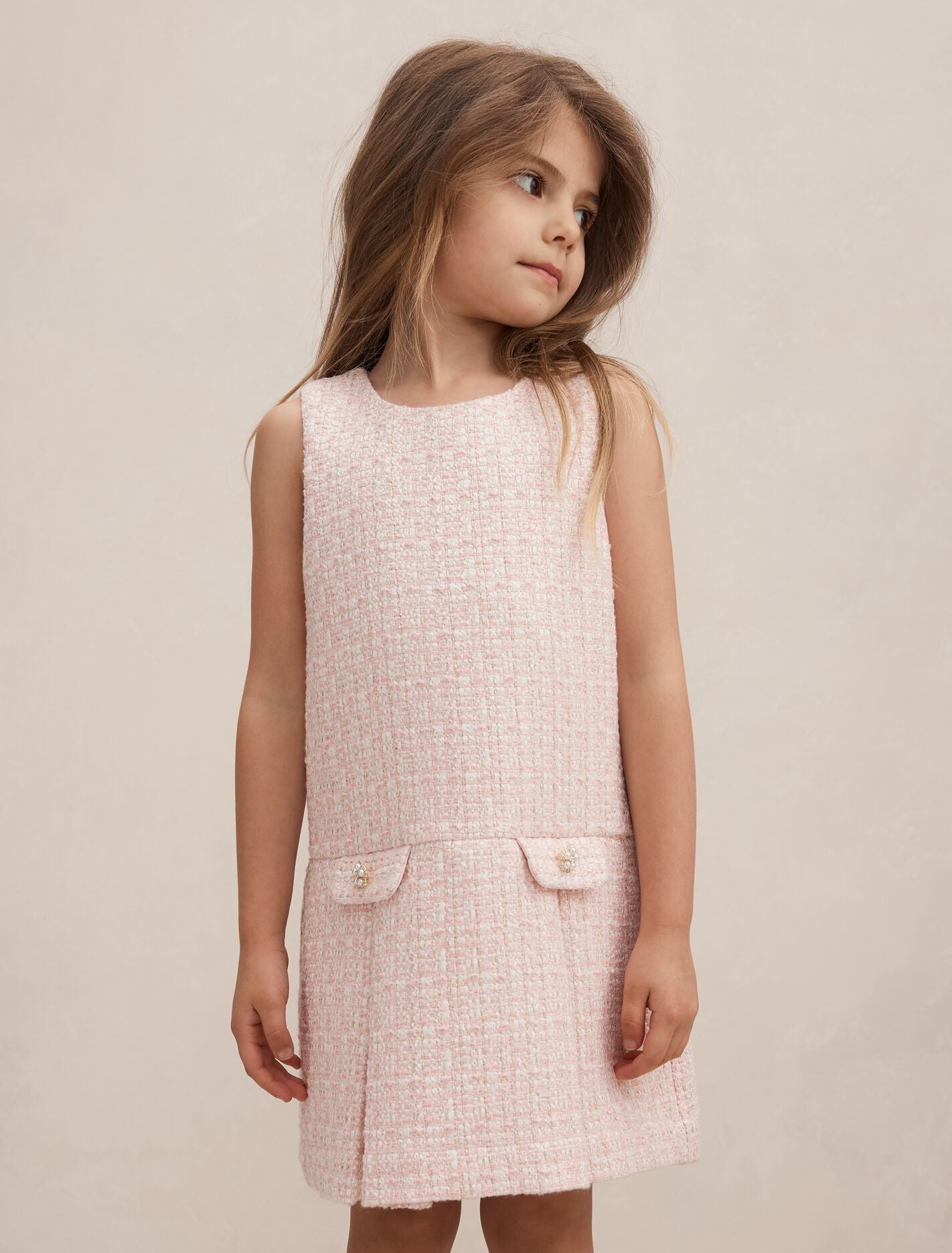 Audrey Girls Tweed Shift Dress Pink/Gold Set | Forever New
