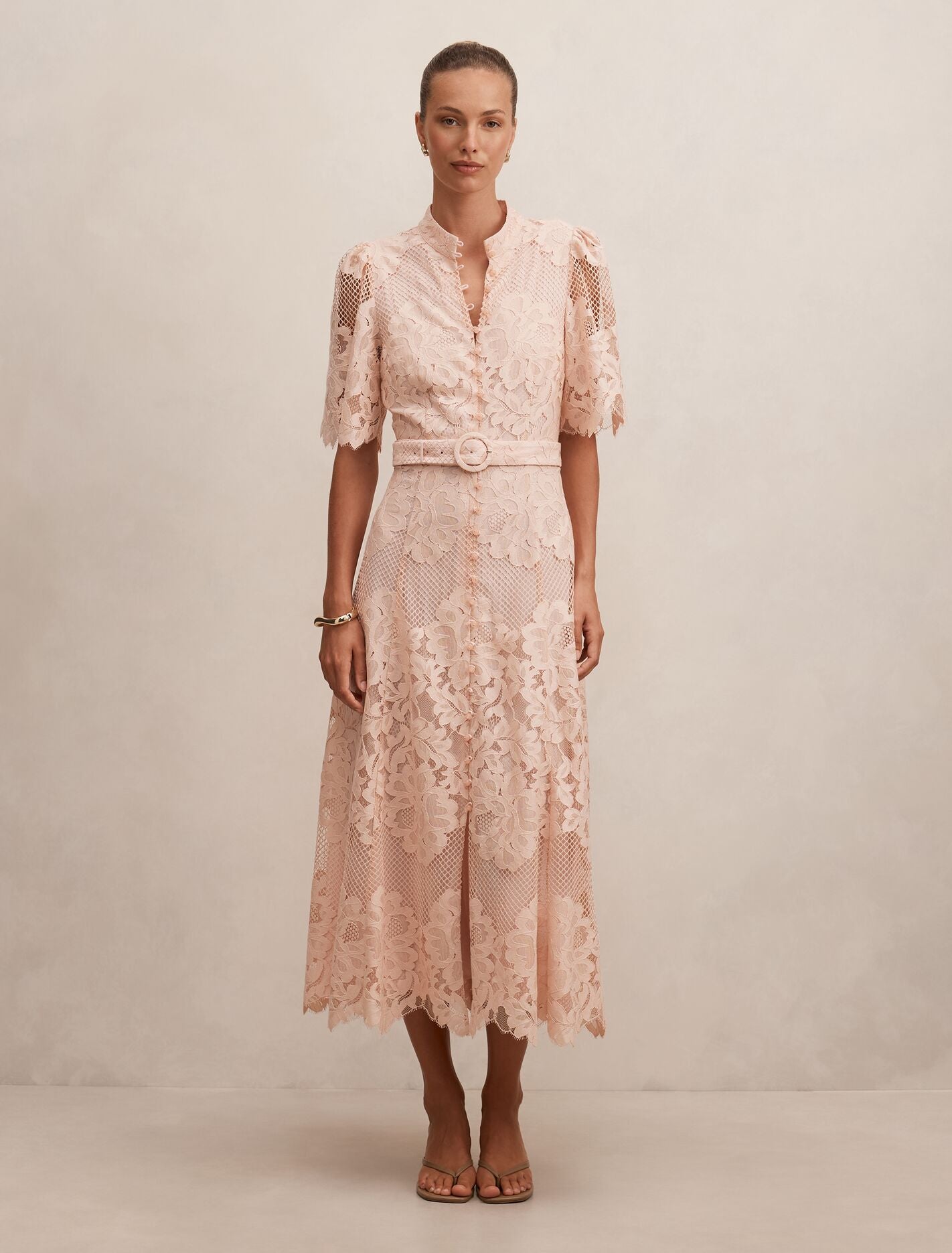 Liberty Flutter Sleeve Lace Midi Dress Soft Pink Forever New