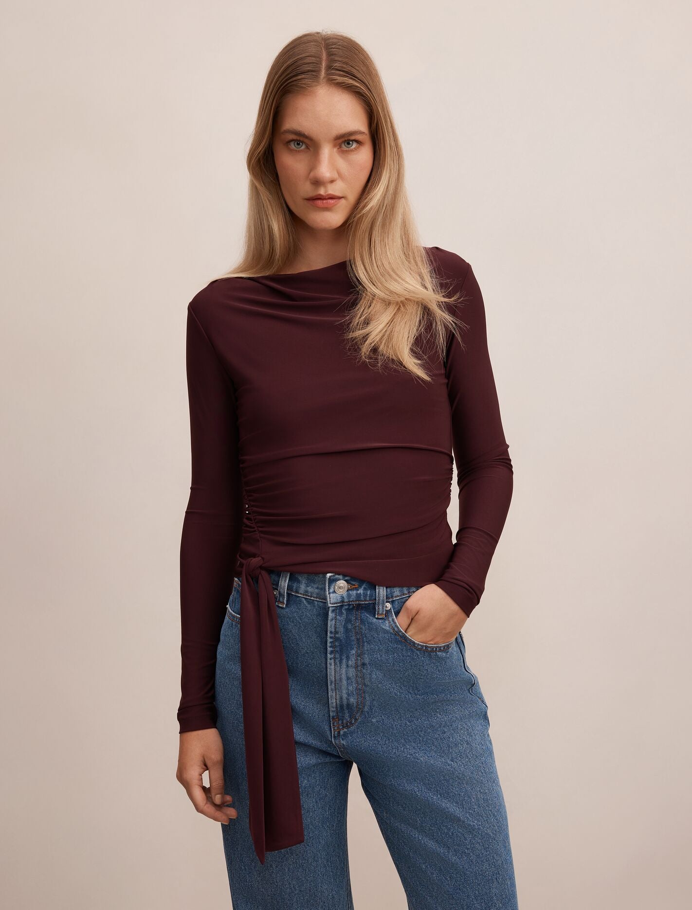 Lexi Tie Long Sleeve Top Midnight Plum Forever New