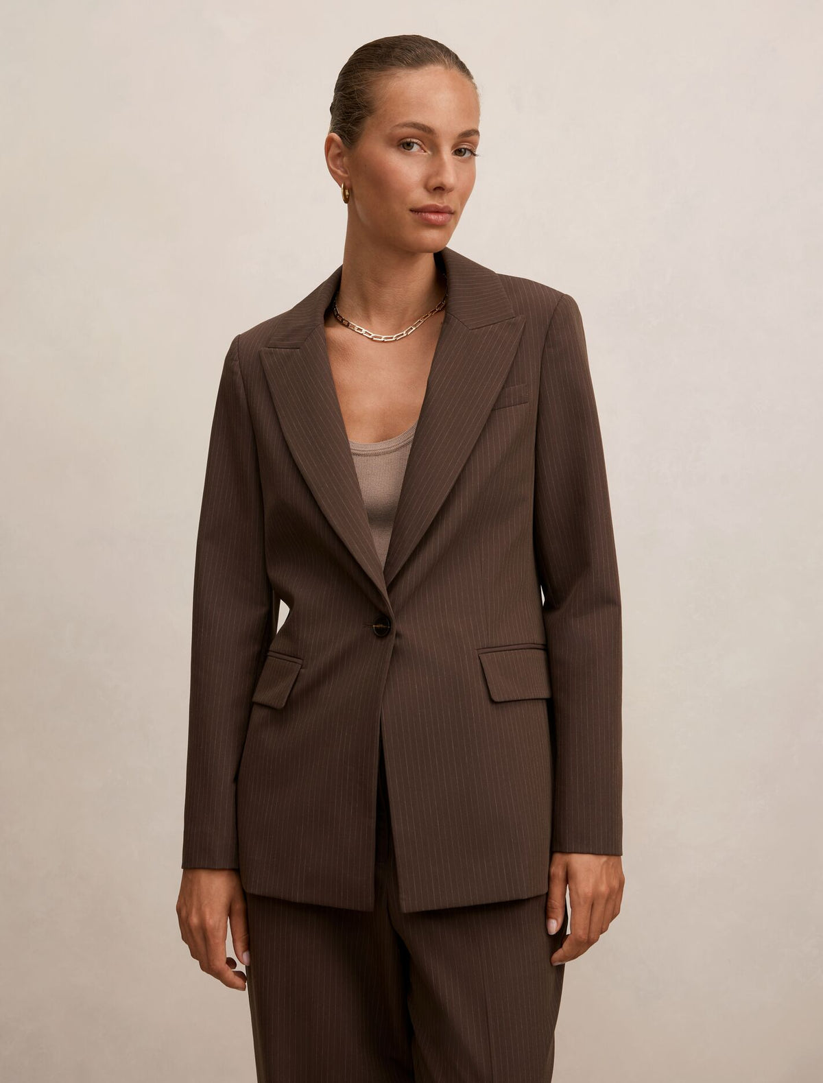 Bree Pinstripe Single Breasted Blazer Chocolate | Forever New
