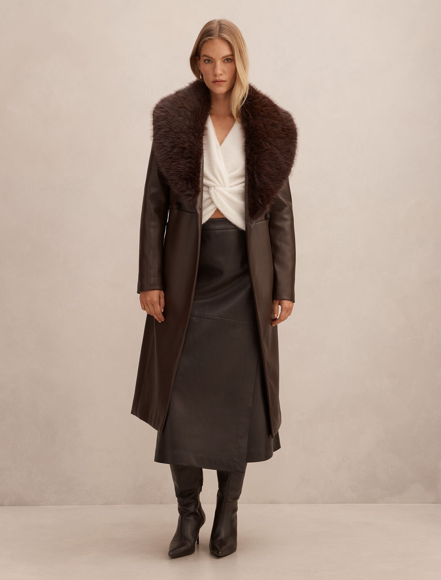 Faith Faux Fur Collar Pu Trench Coat Forever New