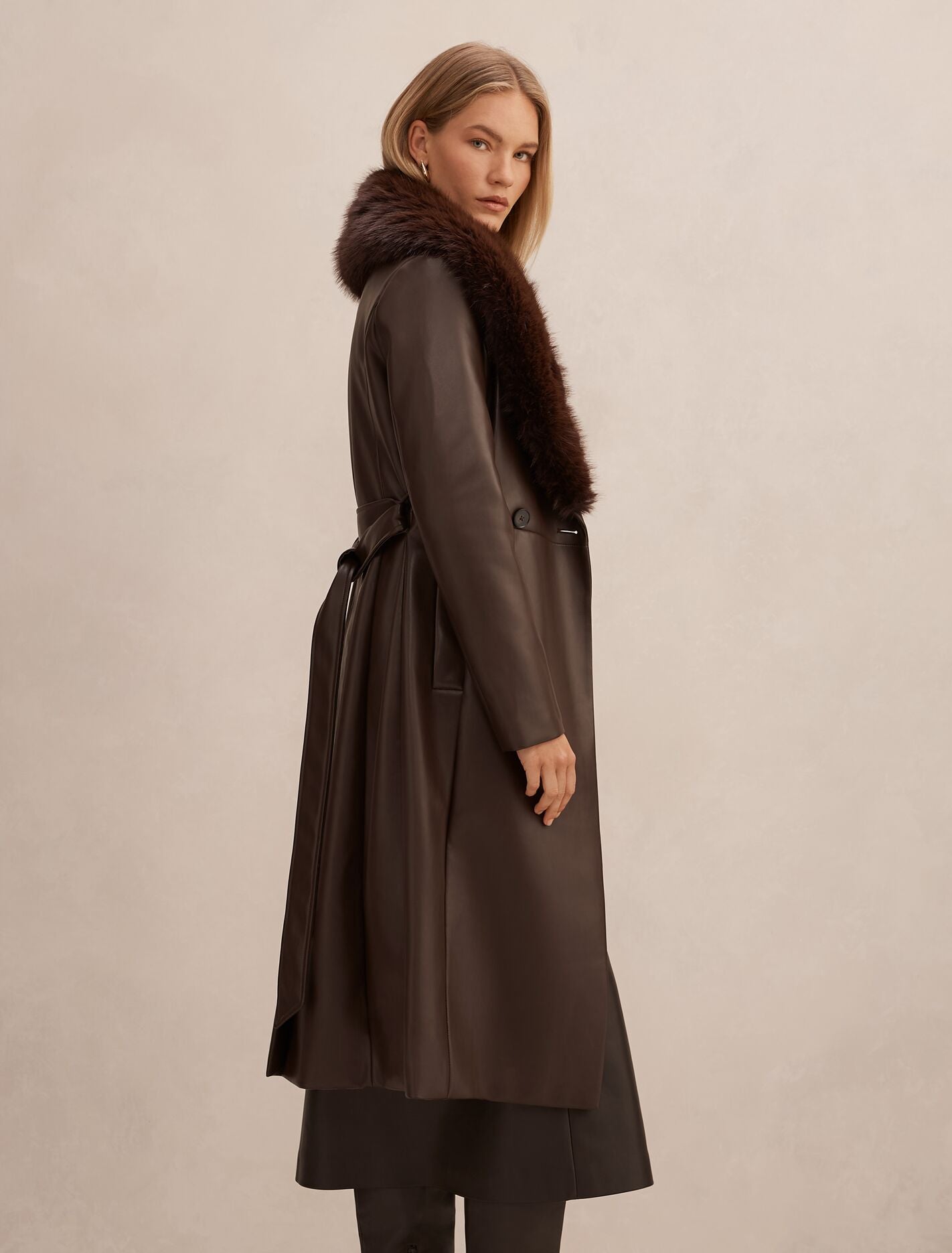 Faith Faux Fur Collar Pu Trench Coat Forever New