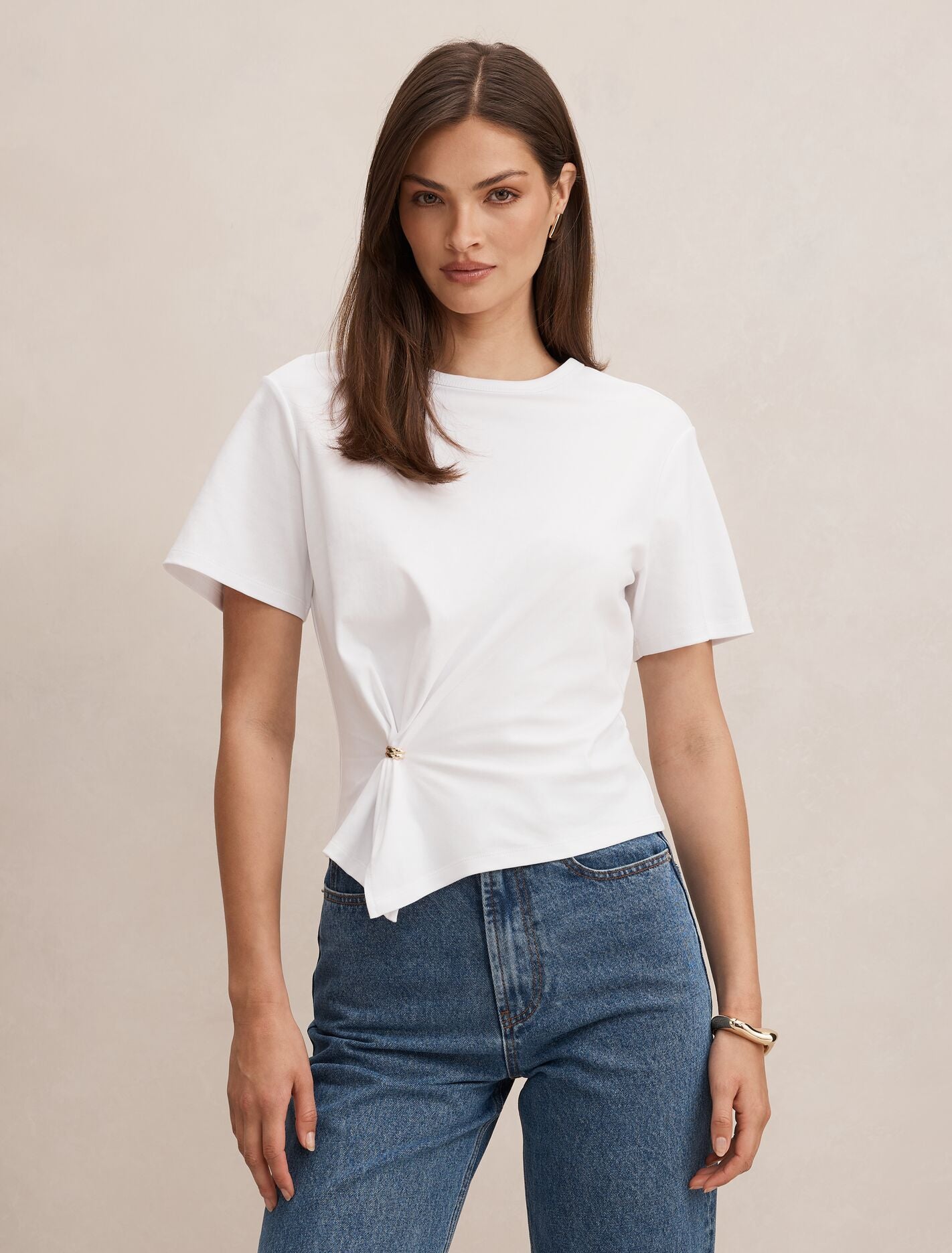 Lani Hardware Detail T-Shirt Porcelain | Forever New