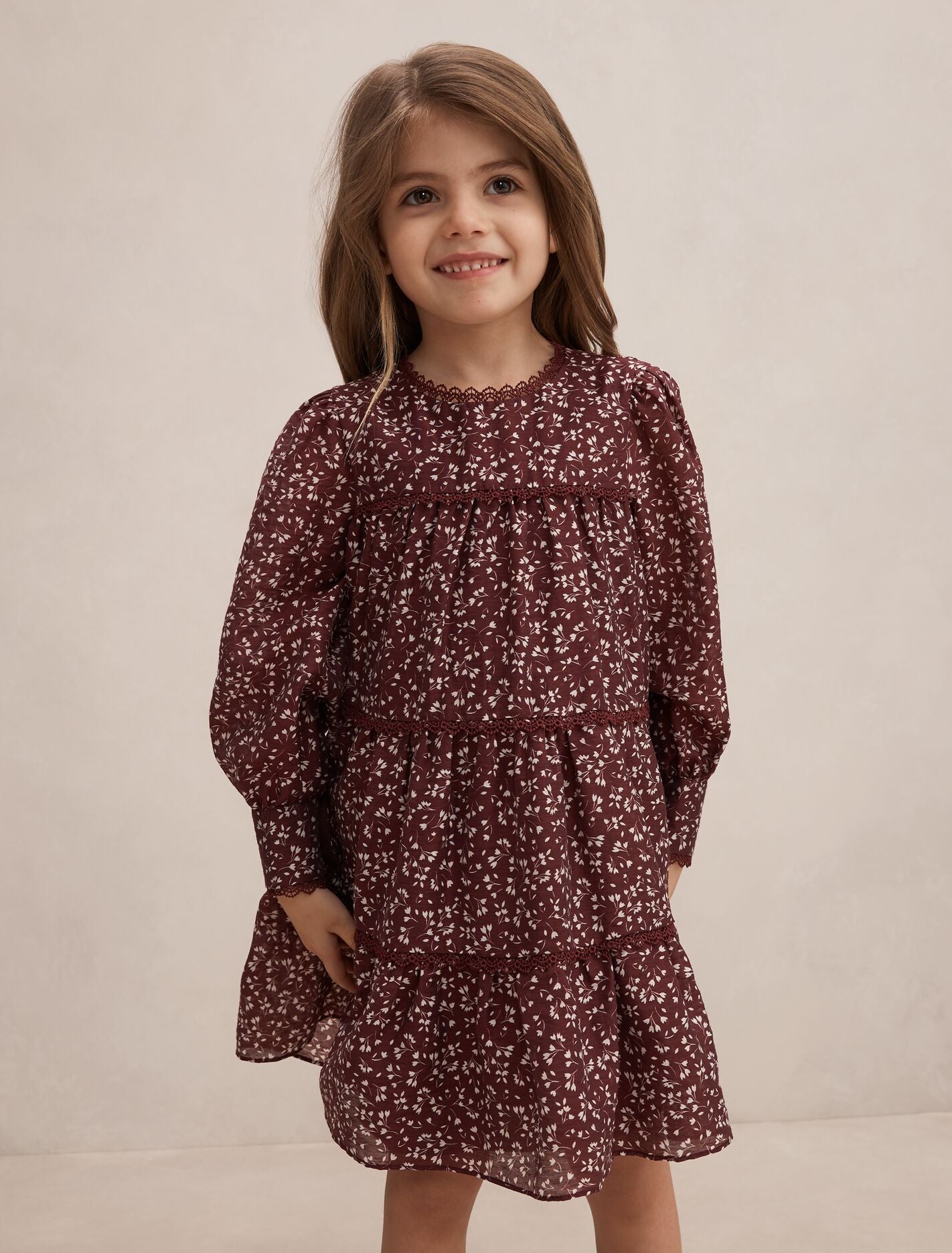 Cecilia Girls Long Sleeve Dress Berry Ditsy | Forever New