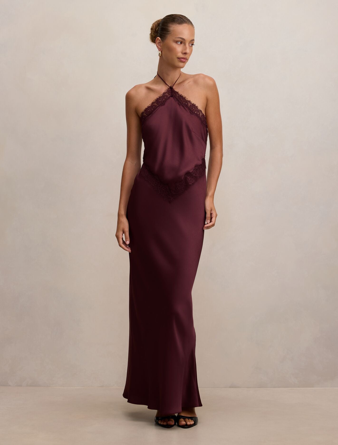 Kelli Lace Strappy Satin Maxi Dress Vintage Merlot Forever New