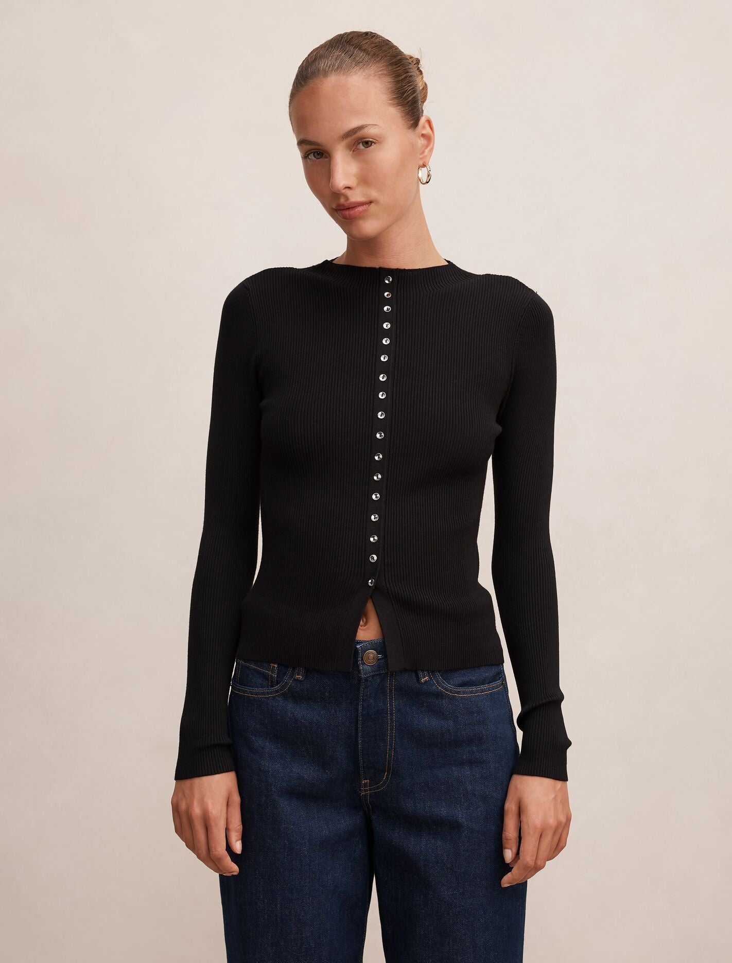 Francis Button Detail Top Black Forever New