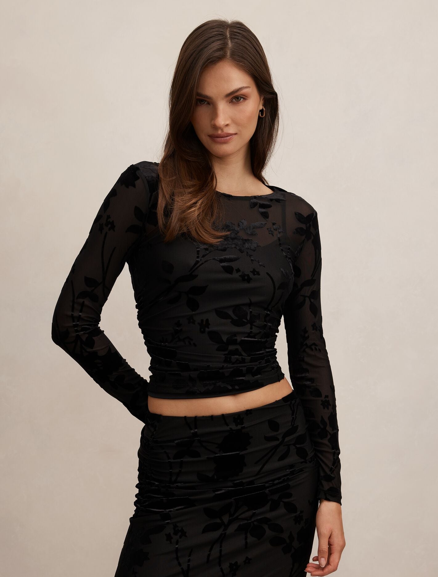 Kenzie Mesh Burn Out Top Black Co-Ord Forever New