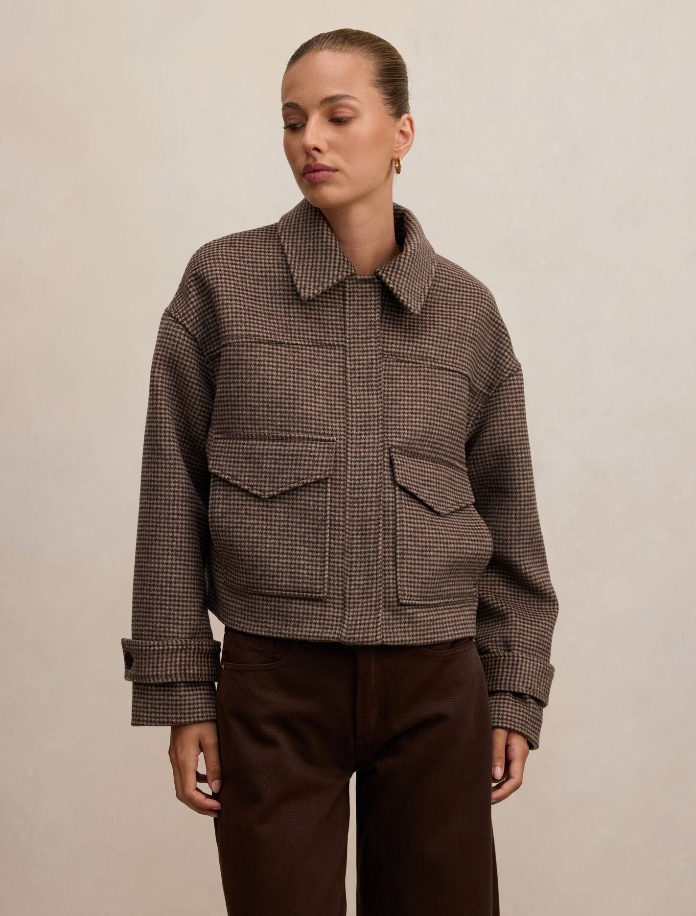 Kaylee Check Cropped Jacket Micro Check | Forever New