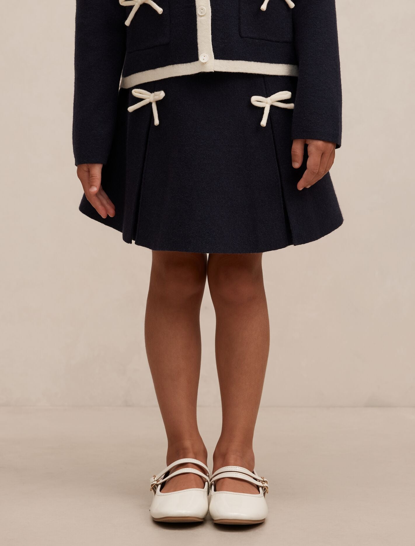 Coco Bow Girls Knit Skirt Navy White Forever New