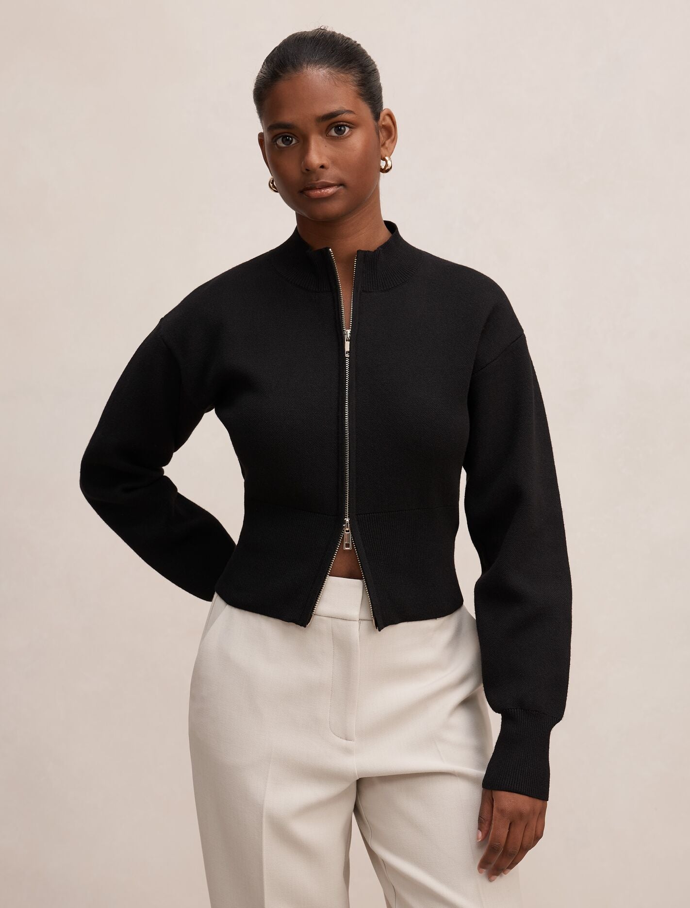 Hanna Petite Zip Knit Jacket Black | Forever New