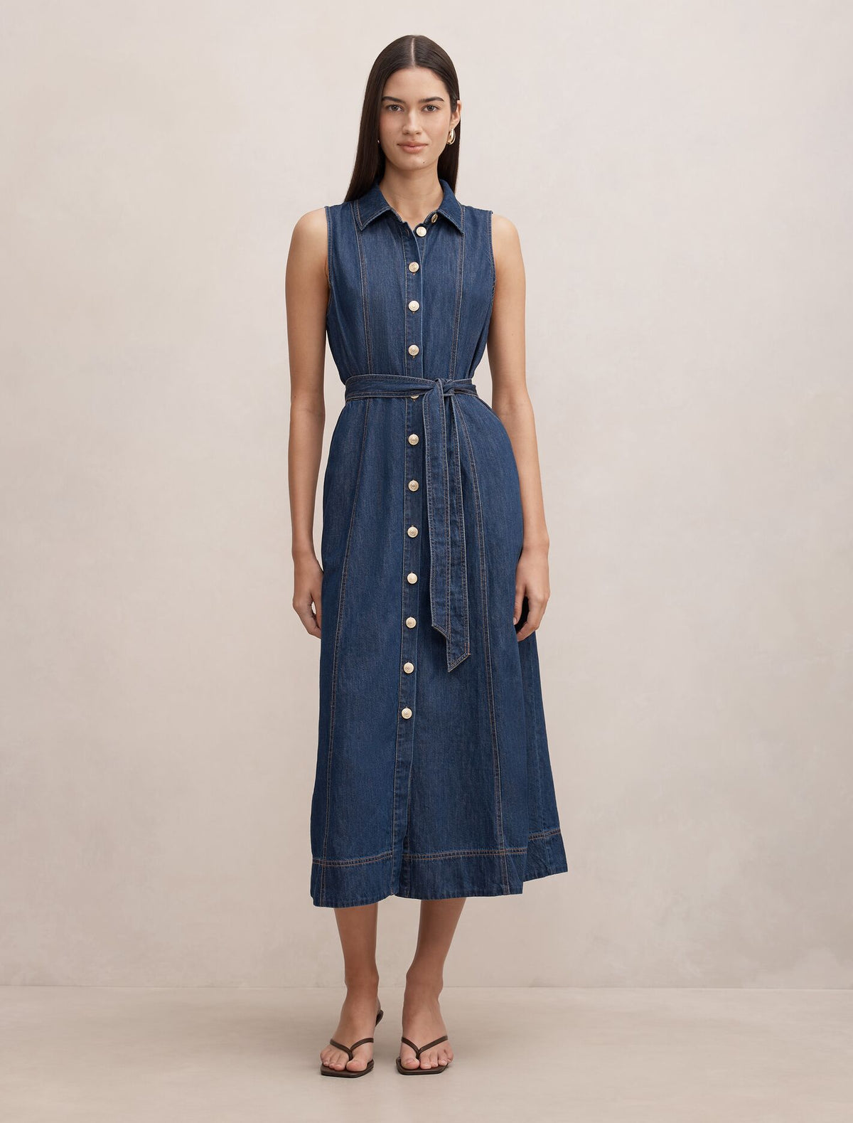Hailey Halter Denim Dress Dark Wash Forever New