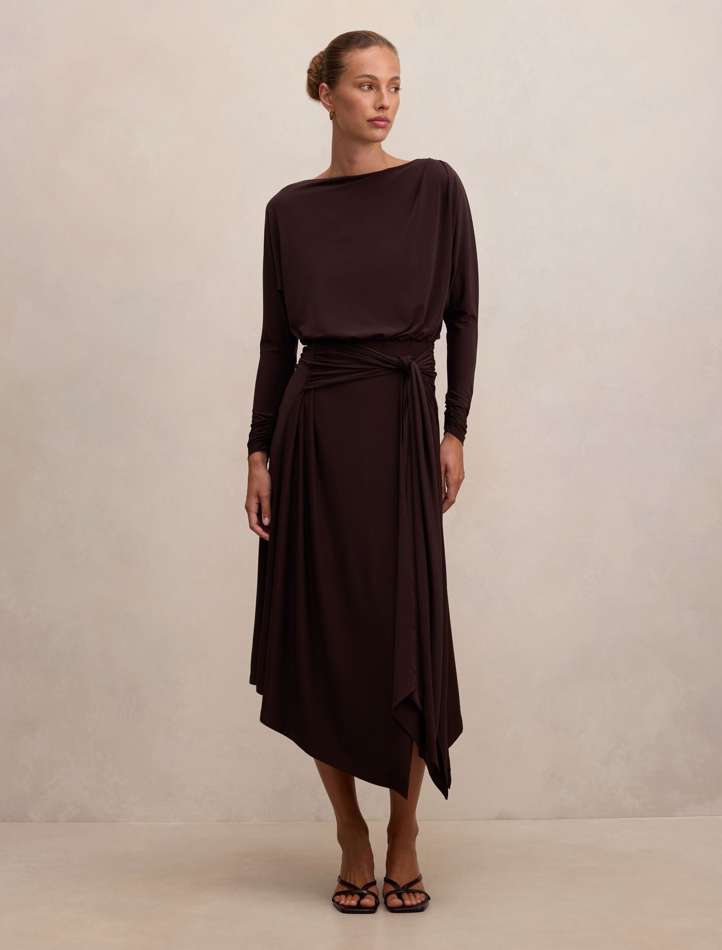 Ida Draped Jersey Midi Dress Freckle Forever New