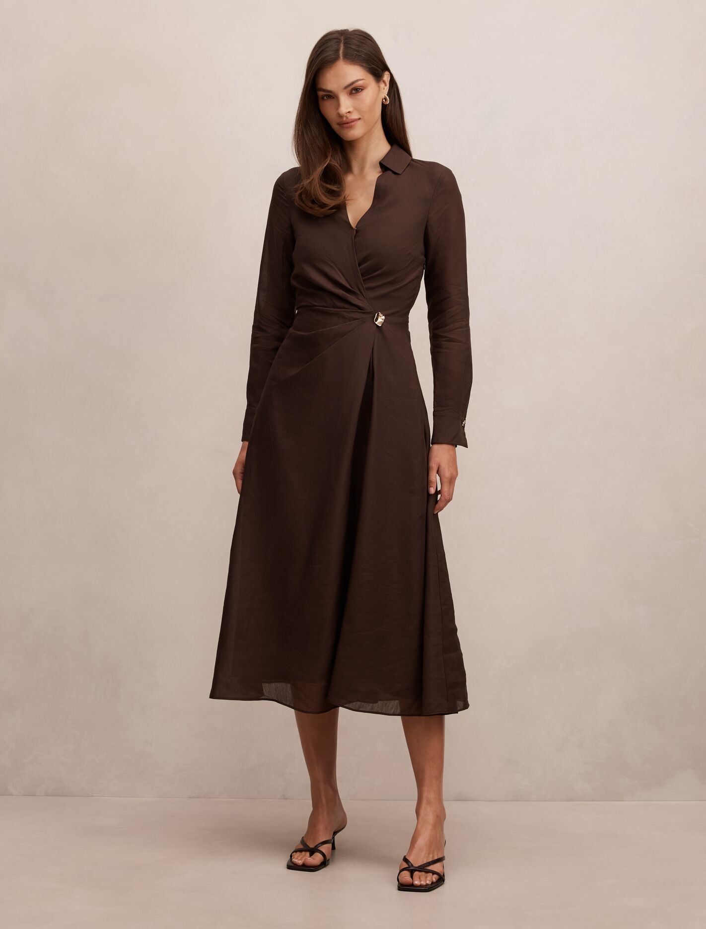 Francesca Linen Shirt Midi Dress Chocolate Forever New