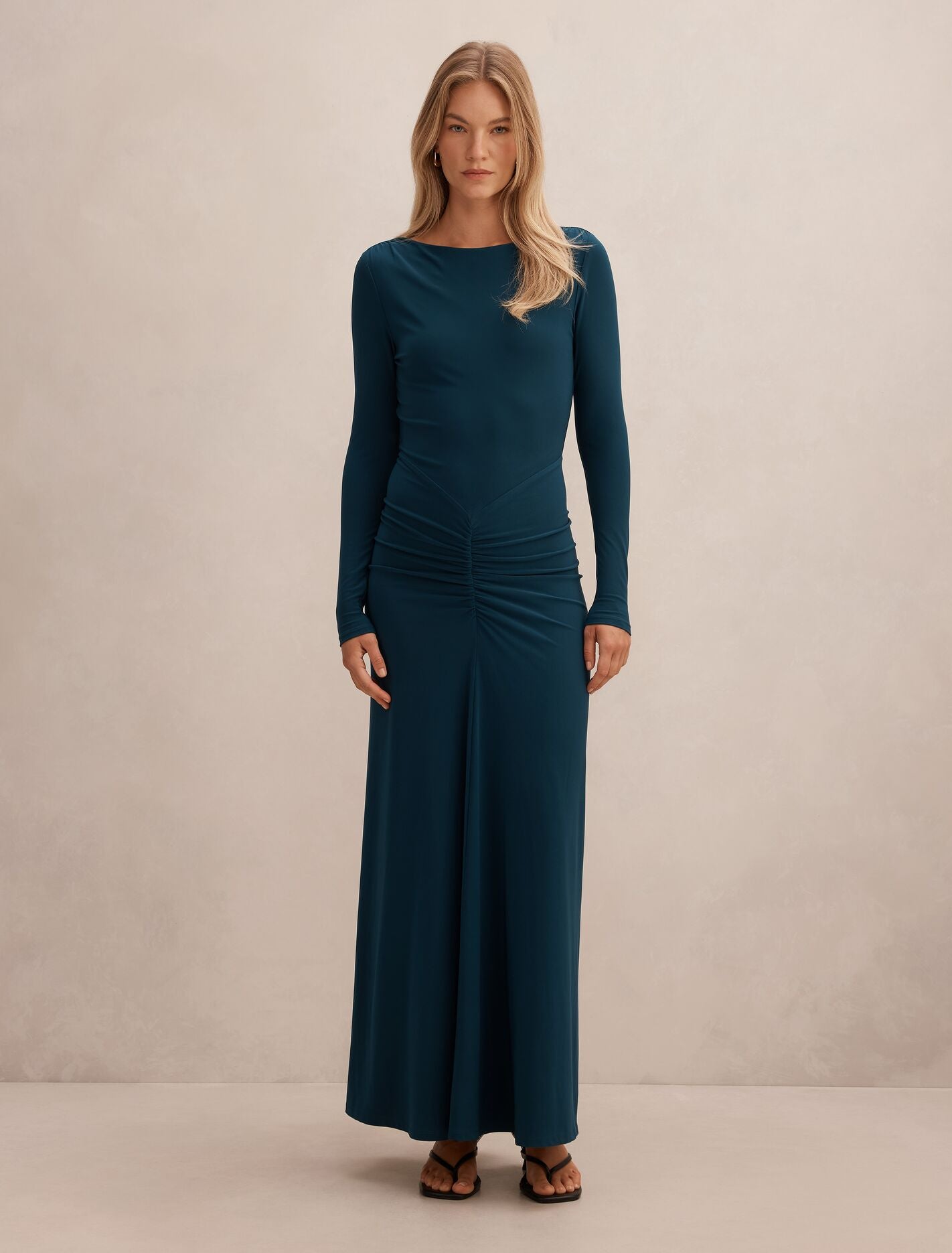 forever new long sleeve maxi dress Avery Ruched Jersey Maxi Dress Crystal Teal