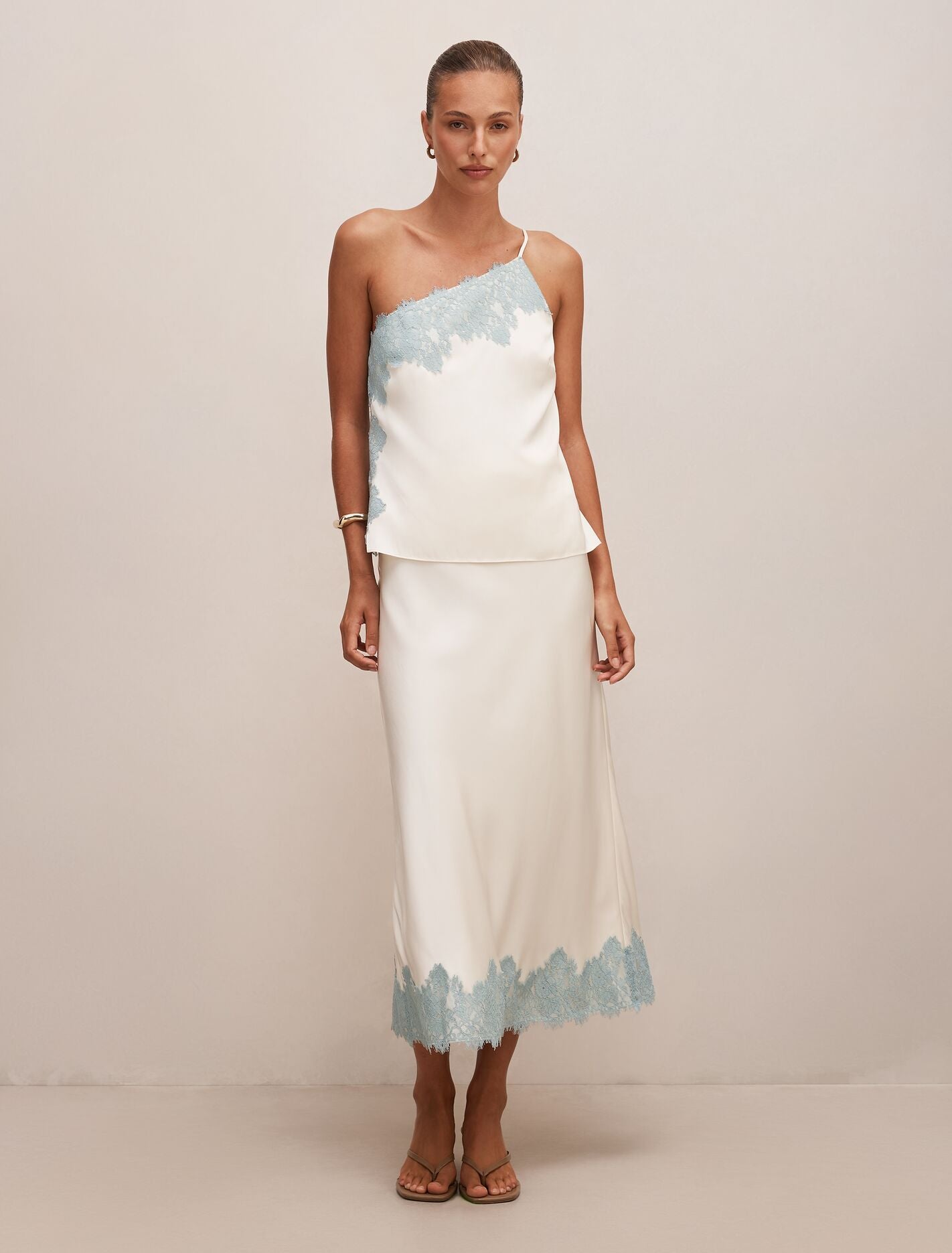 Adele One Shoulder Lace Trim Top Forever New