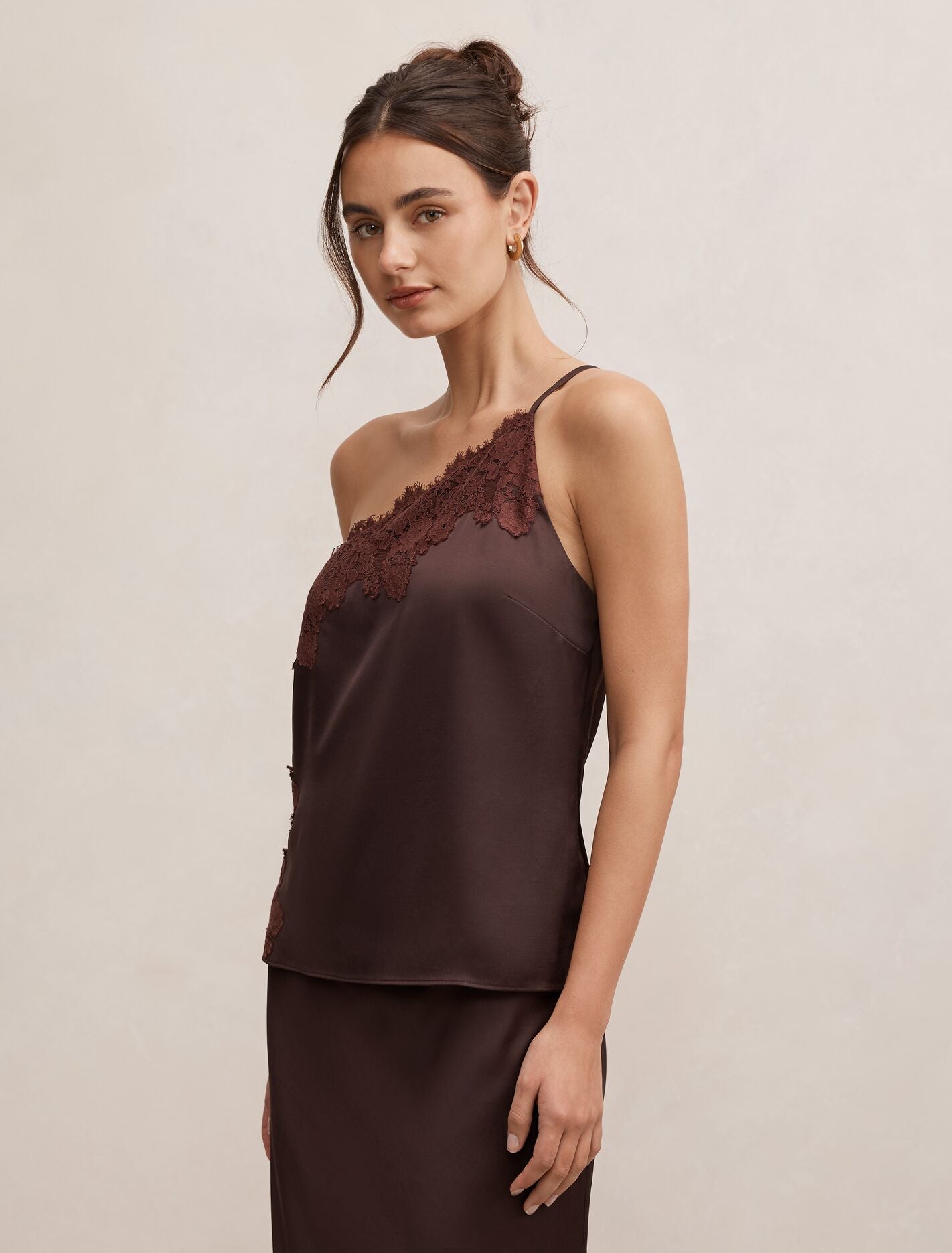 Adele One Shoulder Lace Trim Top Forever New