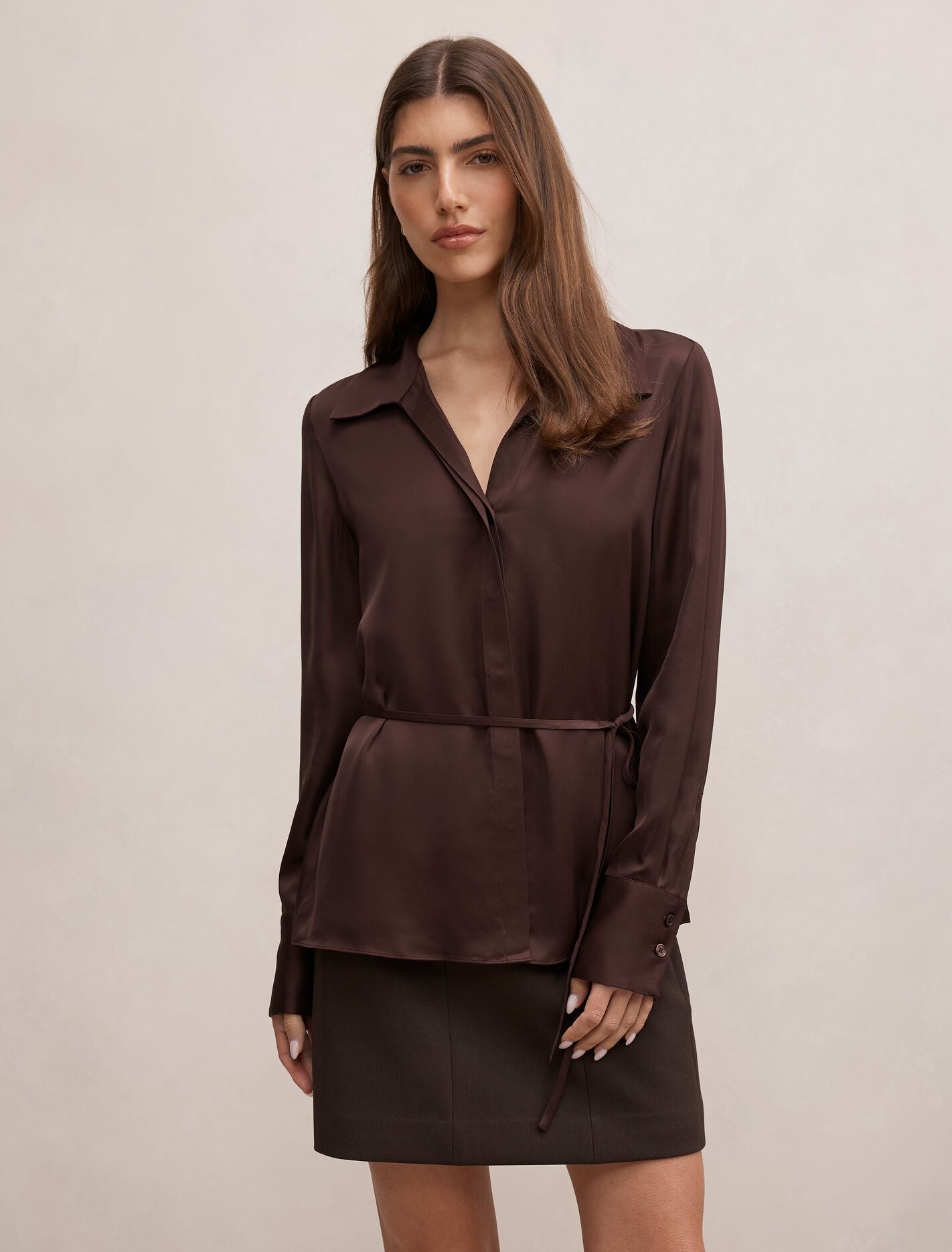 Arlo Waist Tie Shirt Chocolate | Forever New