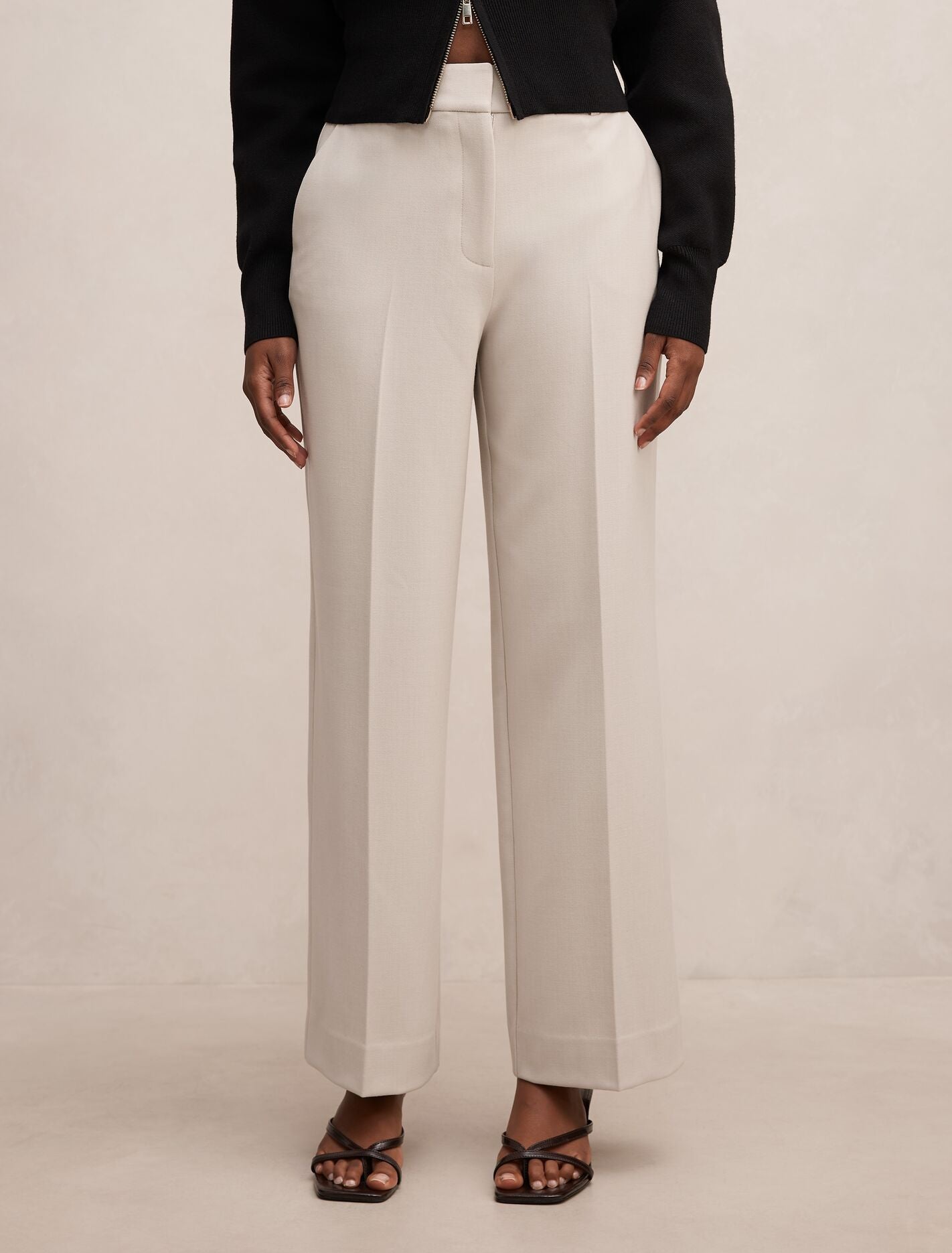 Ada Petite Straight Leg Pants Oatmeal Marle Forever New