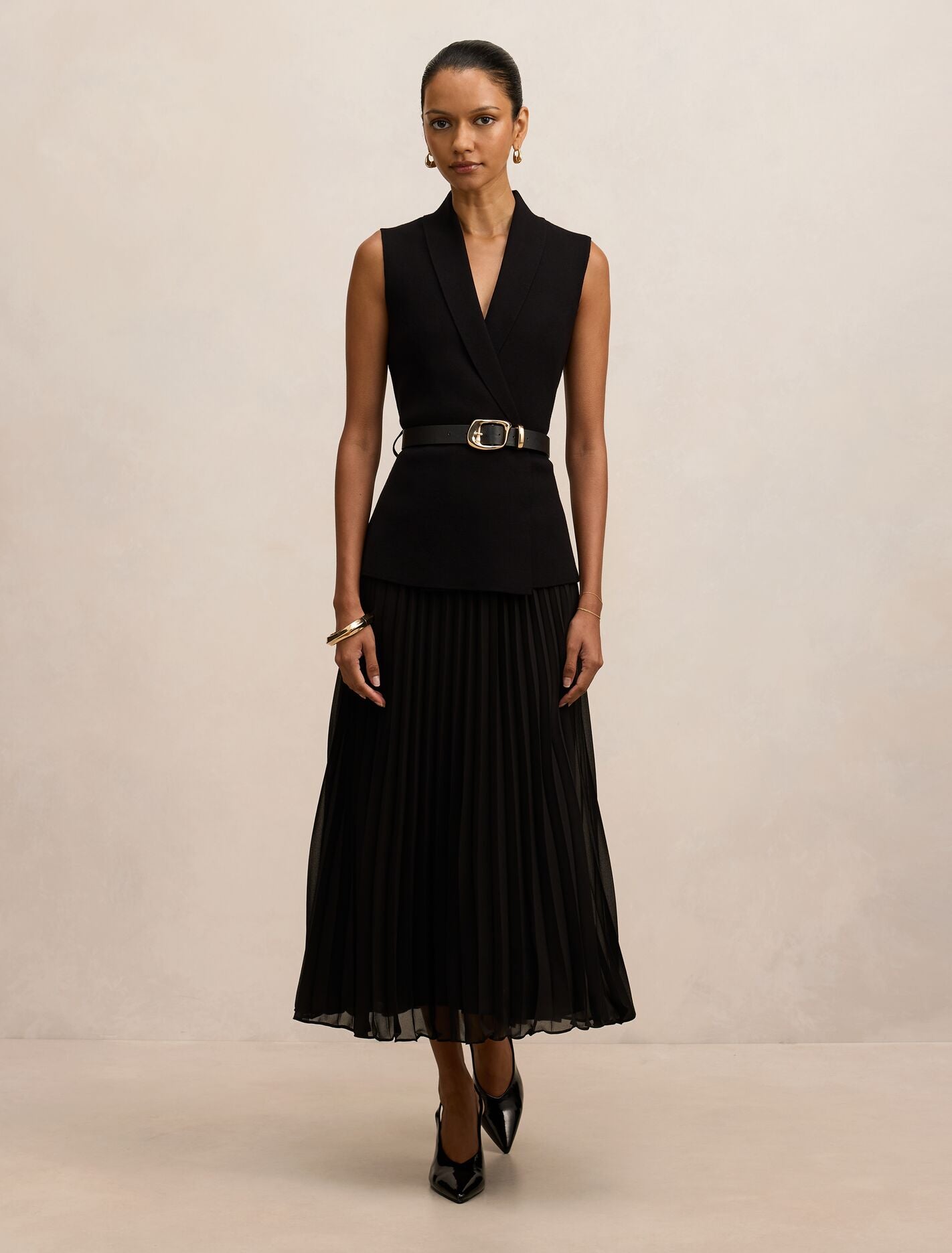 Bianca Petite Woven Mix Knit Dress Black Forever New