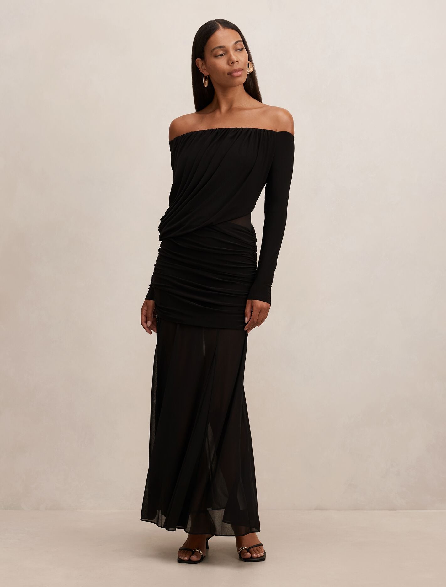 Belinda Bardot Draped Maxi Dress Black Forever New